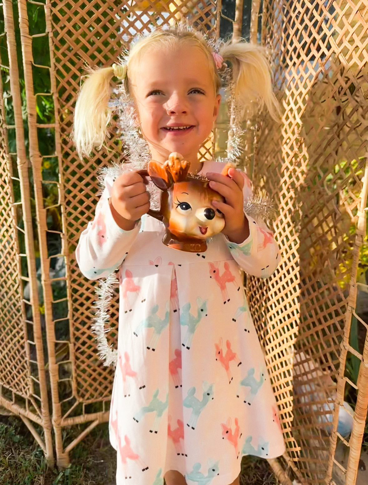 Pink Dress with Retro Deer for Girls