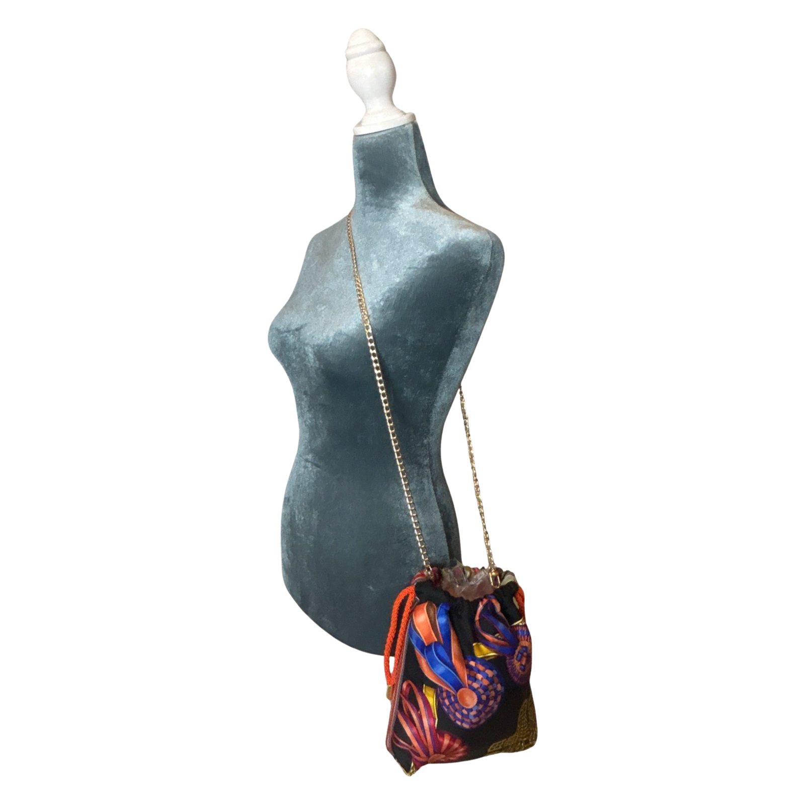 Rubans du Cheval Noir Vintage Scarf Drawstring Crossbody Bag