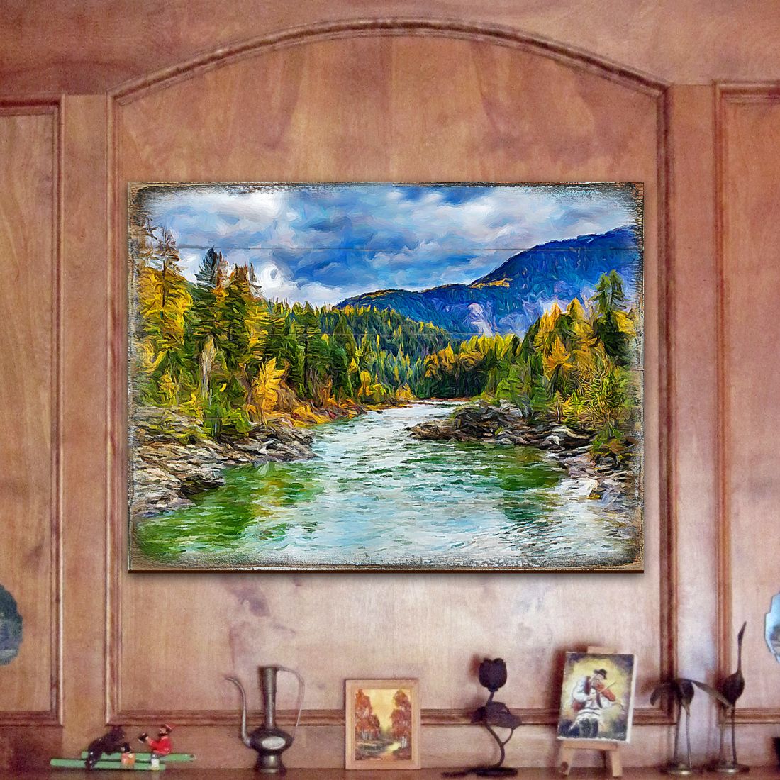 Forest River Art Wooden Wall Art by Nature Wonders - Nature Wildlife Décor - 95246B