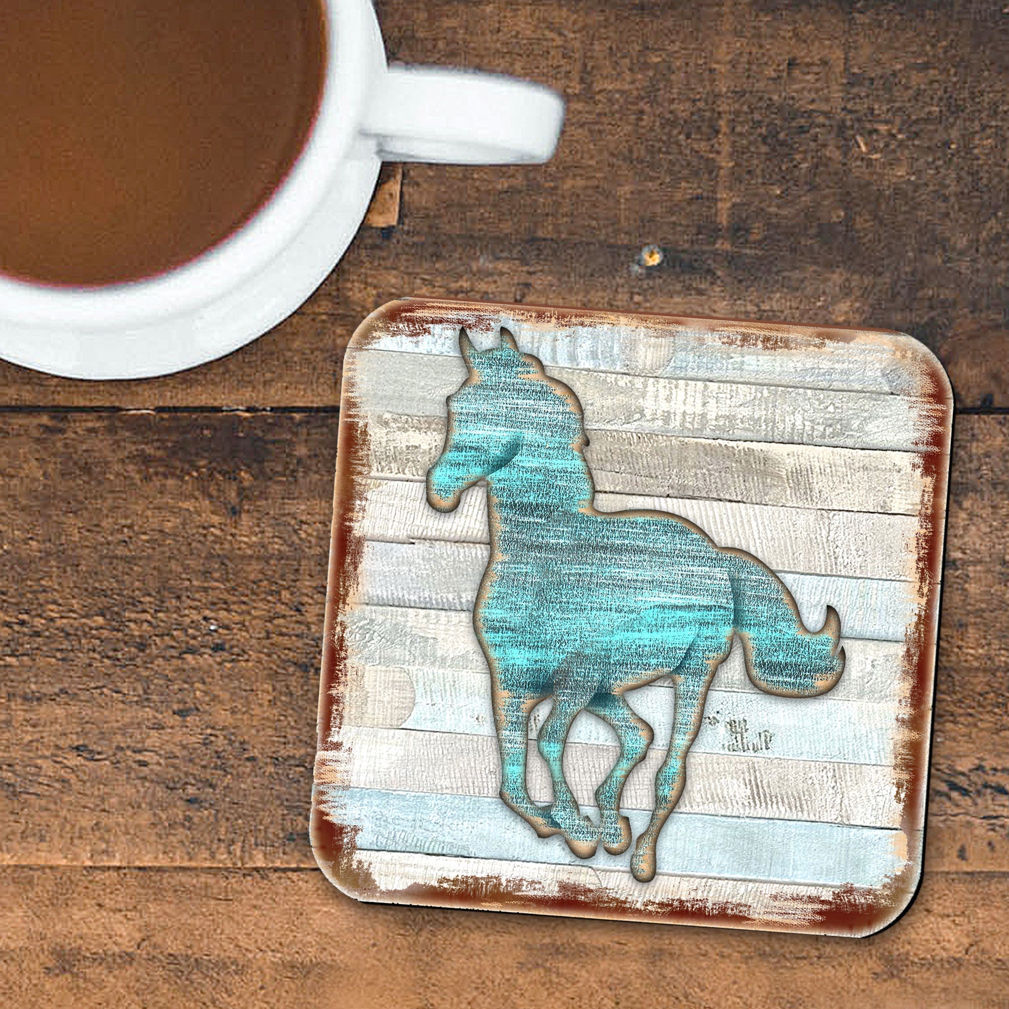 Horse Wooden Cork Coasters Gift Set of 4 by Nature Wonders - 8198157-9C