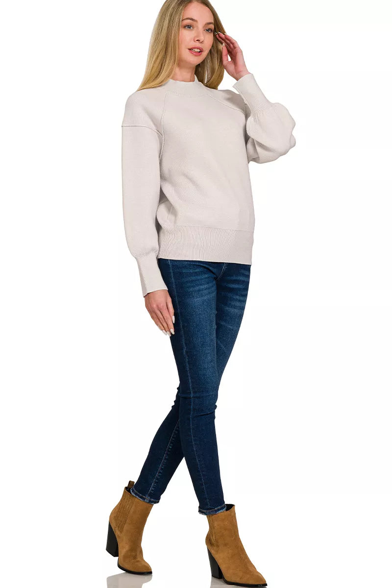 Zenana Viscose Mock Neck Exposed Seam Sweater