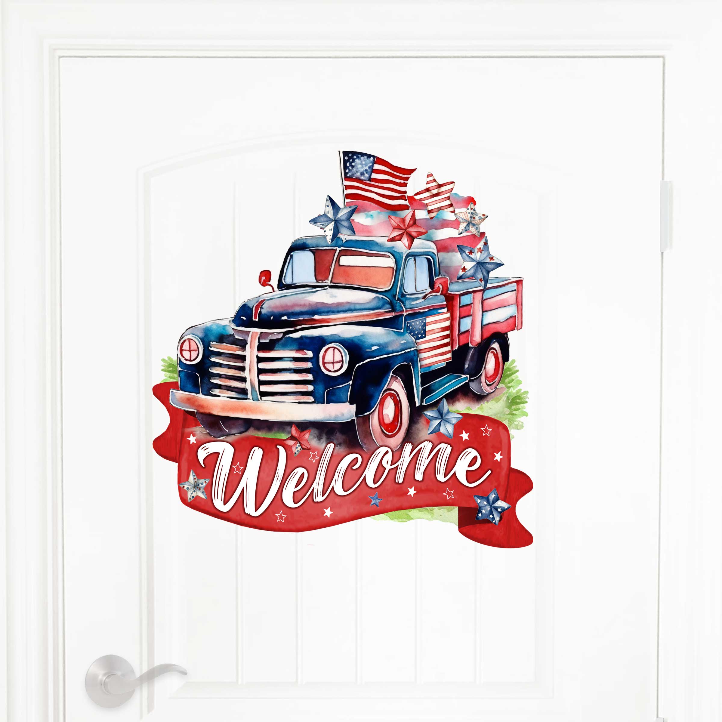 Front door welcome sign American Car United we stand Front porch Patriotic wreath Main entrance banner Red and White Welcome sign - Wooden front porch decor - 933108H