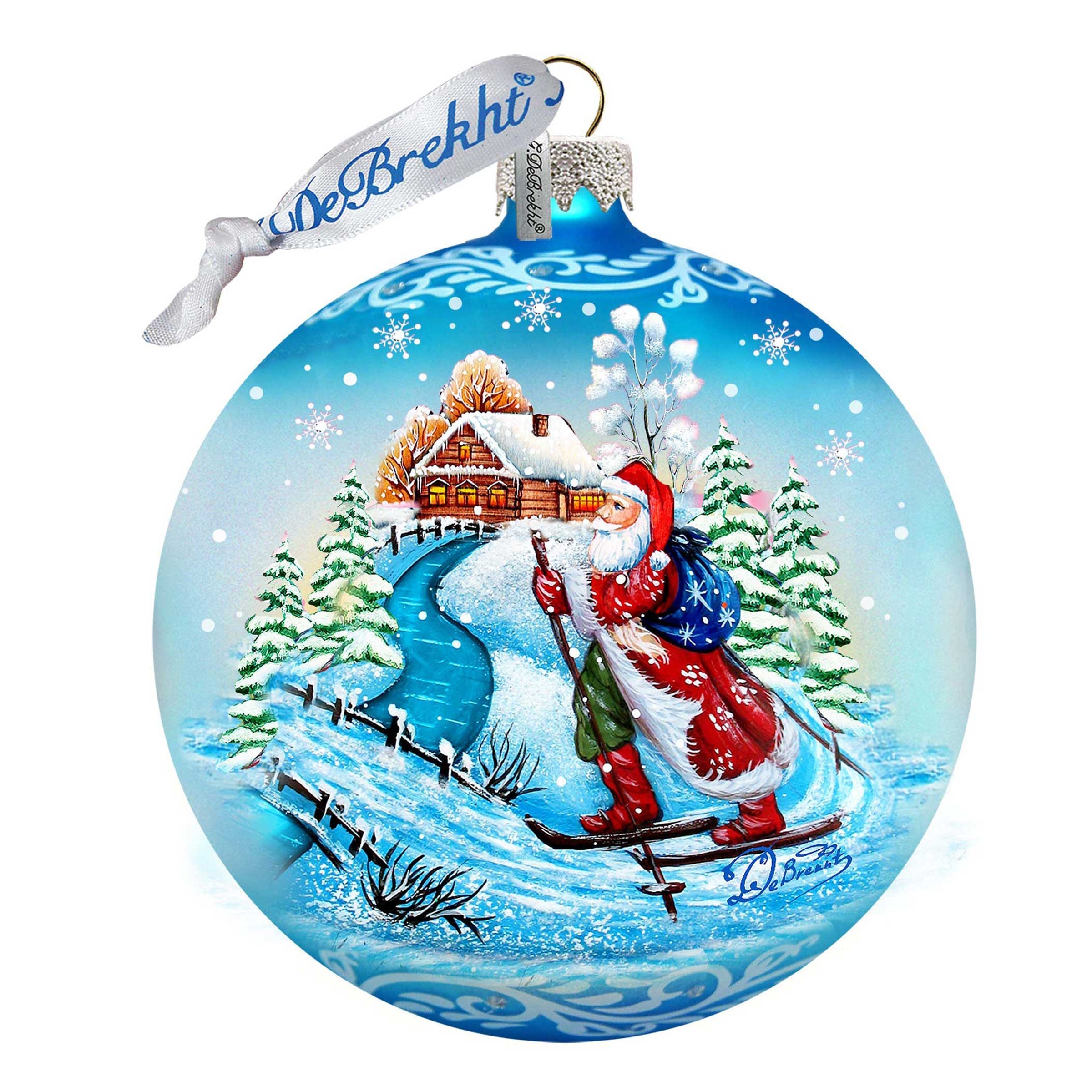 Skiing Through the Snow Glass Ornament by G. DeBrekht - Christmas Santa Snowman Decor - 73362
