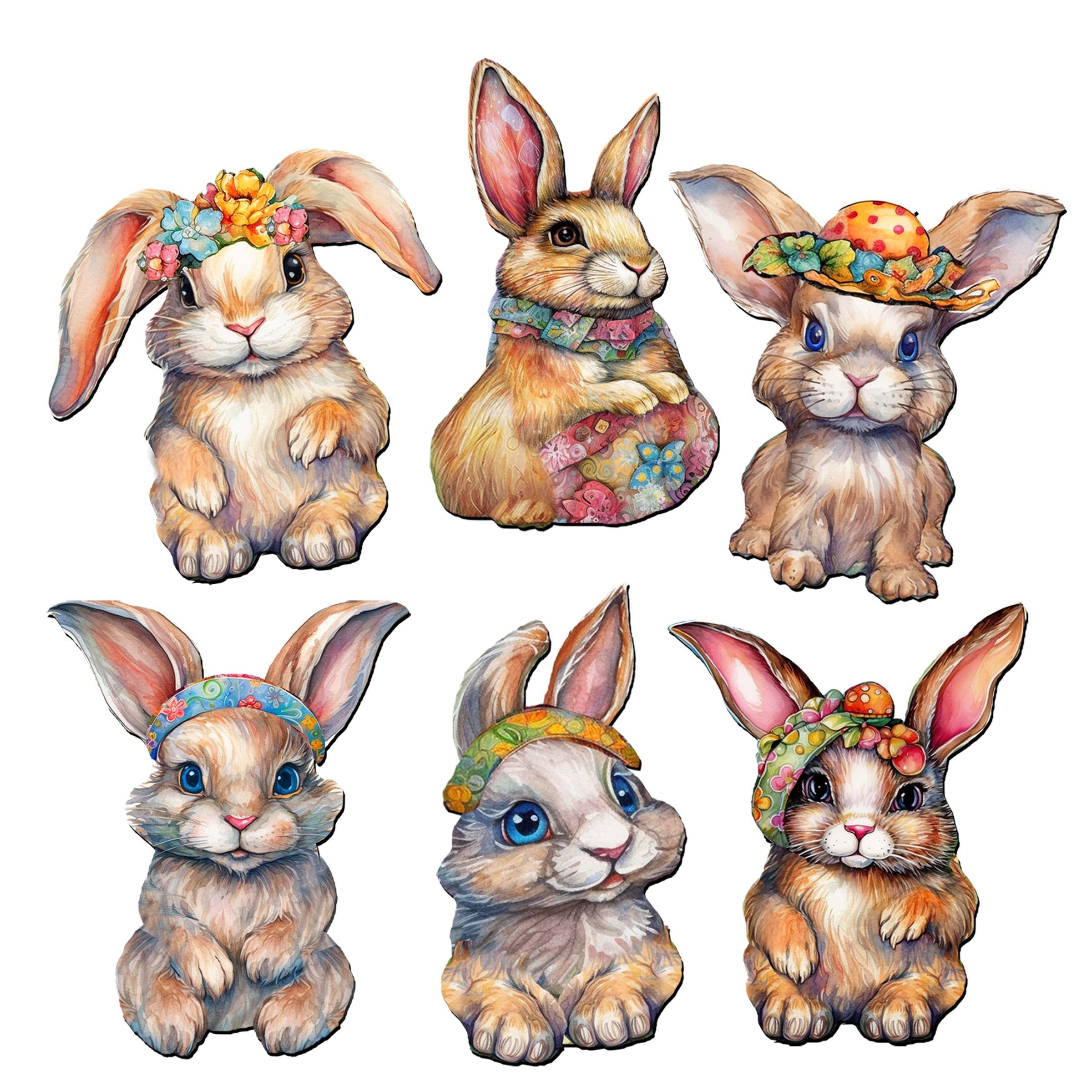 Easter Bunnies Wooden Magnets Set of 6 by G. Debrekht - Easter Decor - 8090042G-S6