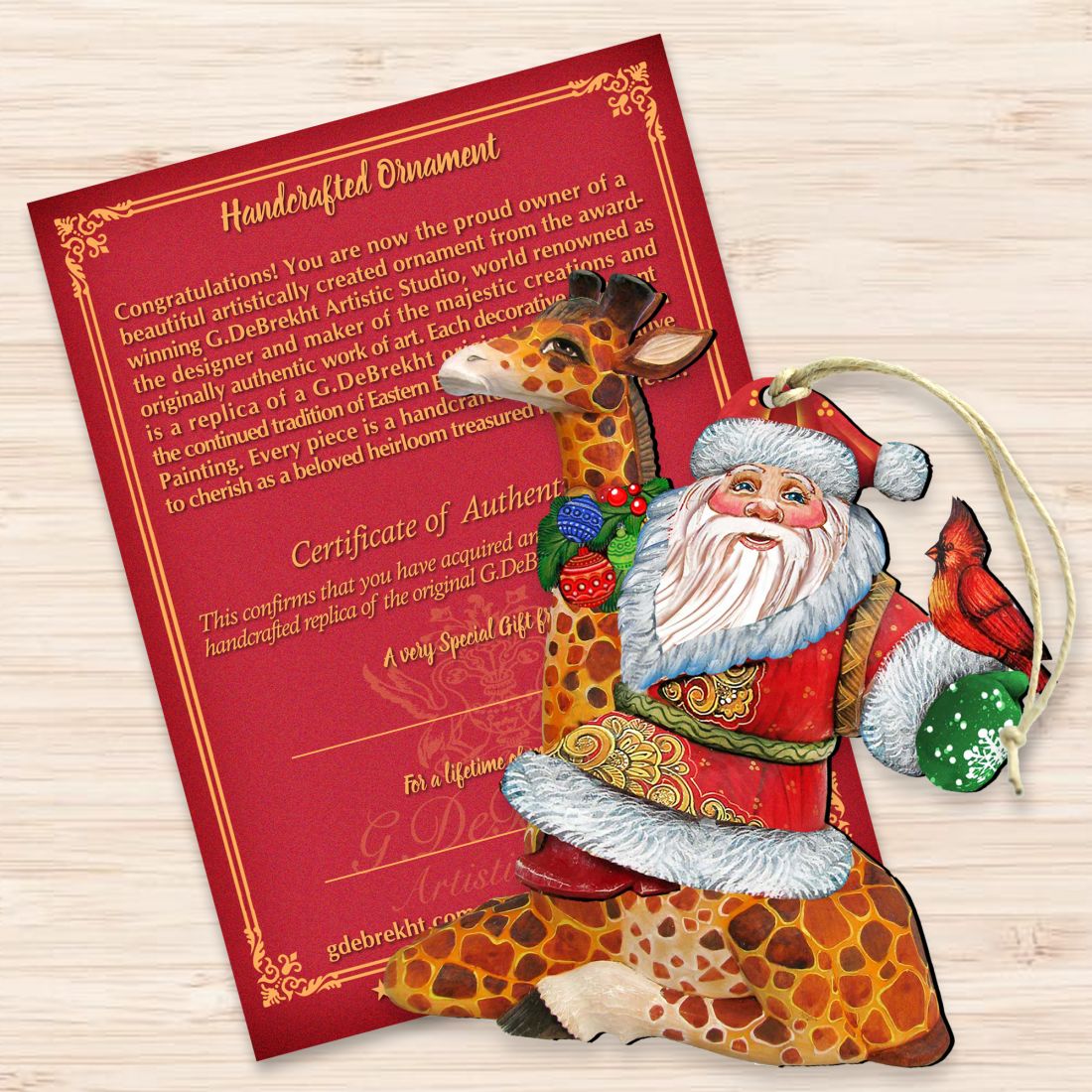 Santa On Giraffe Wooden Ornaments by G. DeBrekht - Christmas Santa Snowman Decor - 8111360