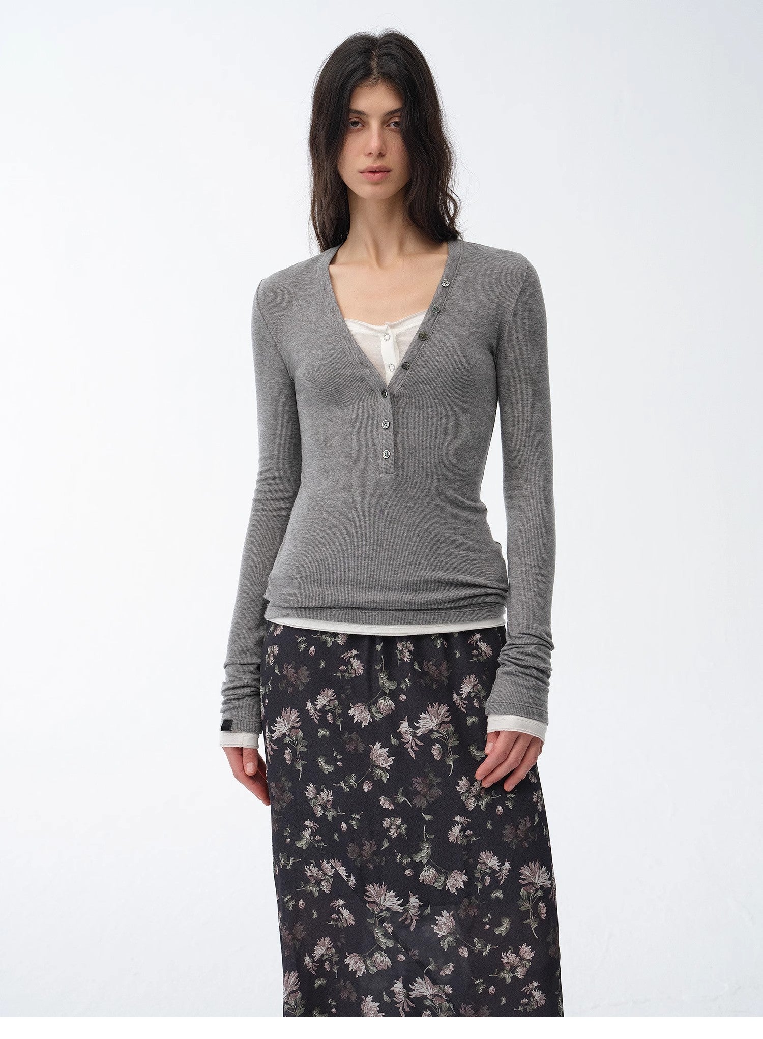 FireladyFur Brand Slim Fit Tencel Wool Women's Slim Fit Henley T-Shirts Short/Long Sleeve V-Neck Button Knitted Bottoming Basic Tops"Pure Fashion"-7