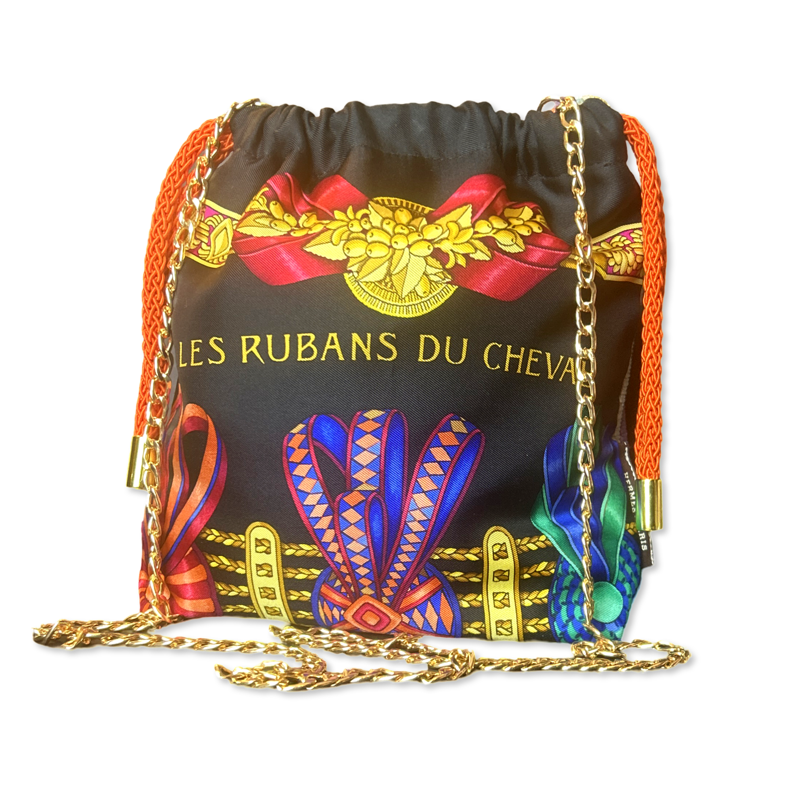 Rubans du Cheval Noir Vintage Scarf Drawstring Crossbody Bag
