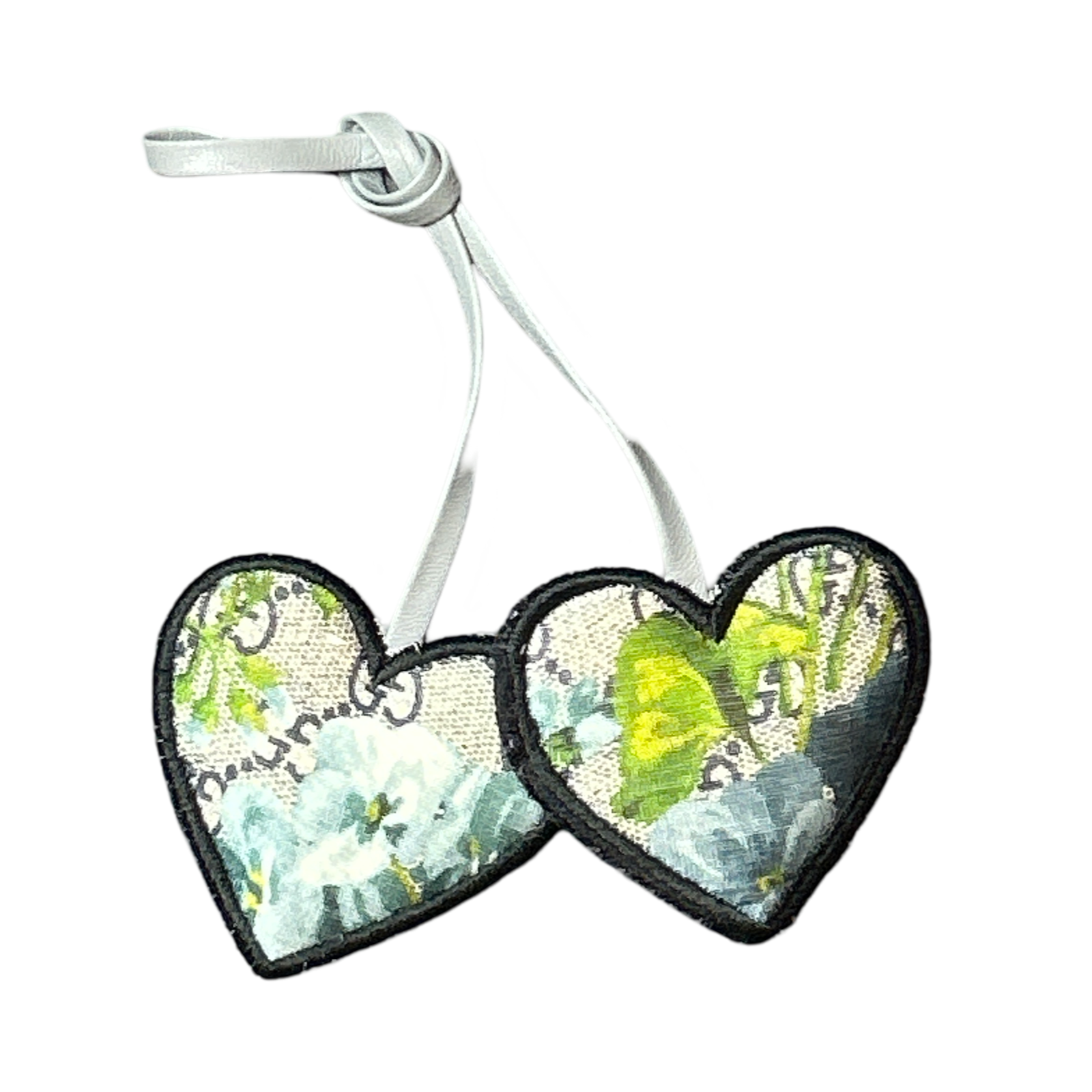 GG Logo Blooms Blue Scarf Double Heart Bag Charm