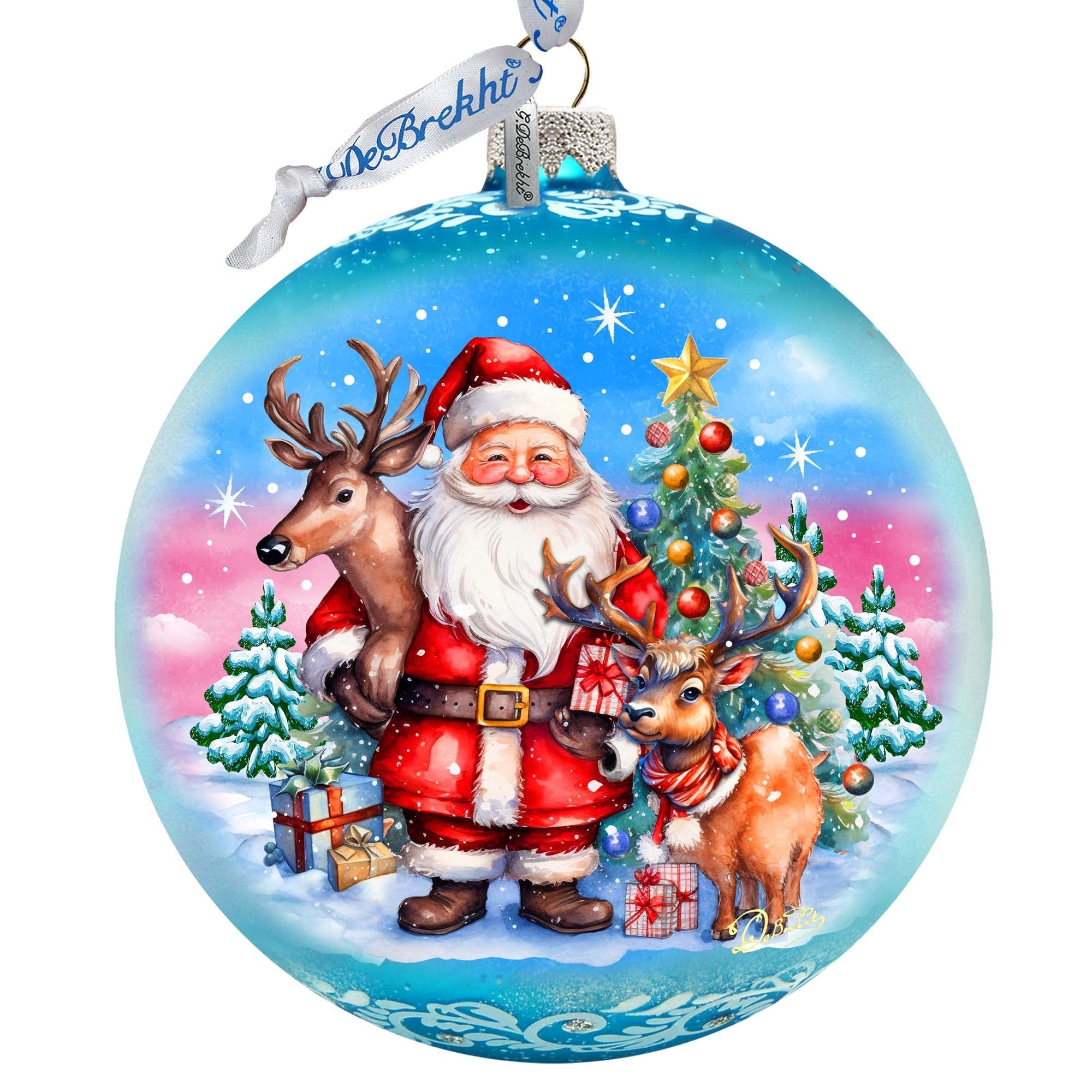 Santas Best Friends Lg Glass Ornament by G.Debrekht - Christmas Santa Snowman Decor - 73947