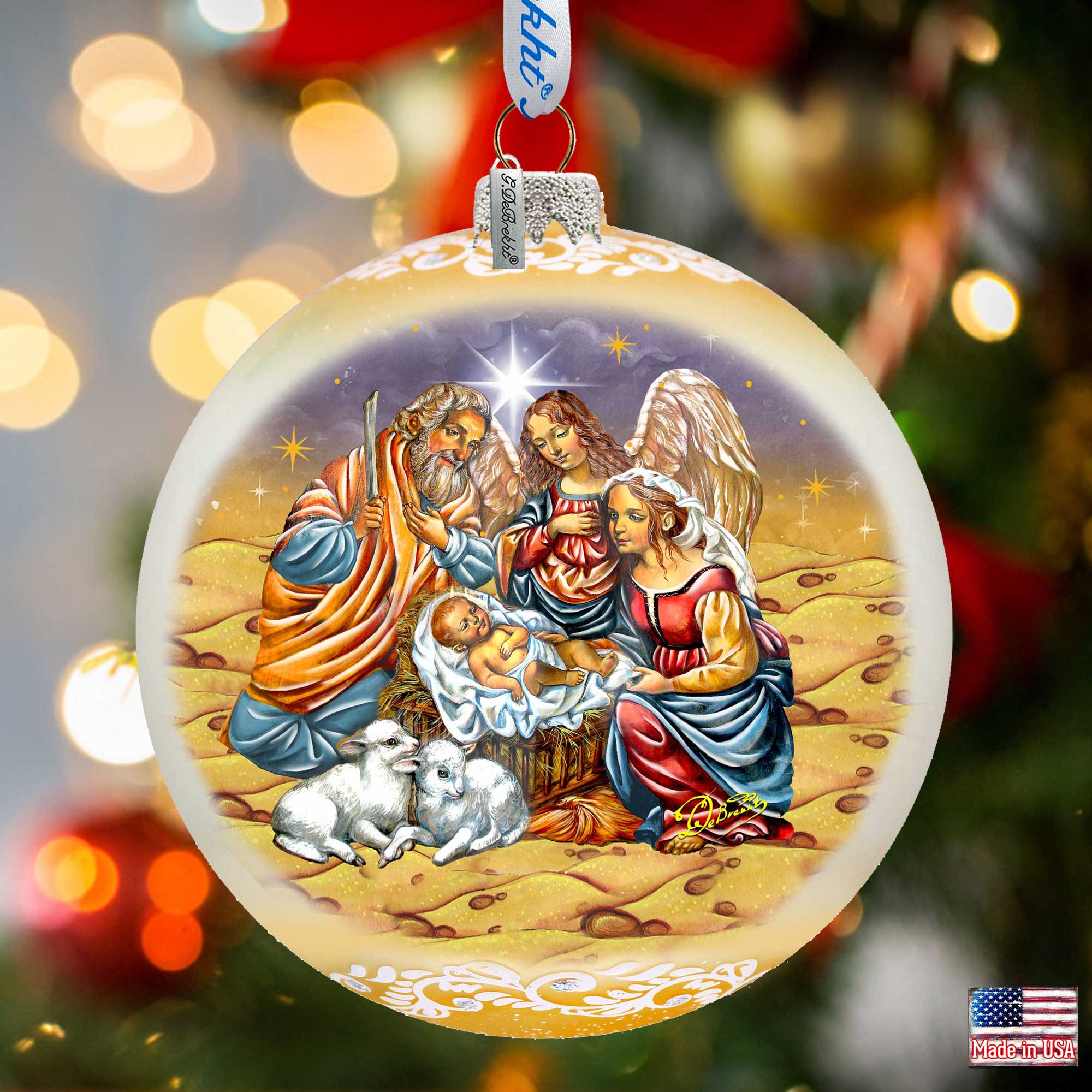 Regal Nativity Lg Glass Ornament in Gold by G.Debrekht - Christmas Decor - 73928G