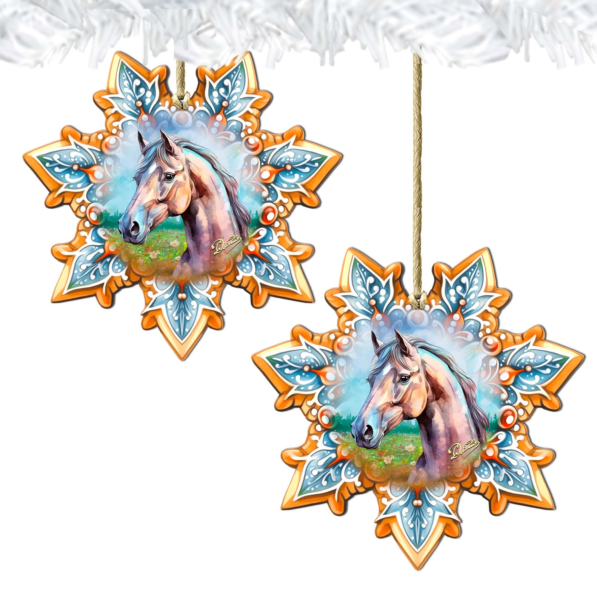 Horse Snowflake Wooden Ornaments by G. Debrekht - Nature Wildlife Decor - 8688431