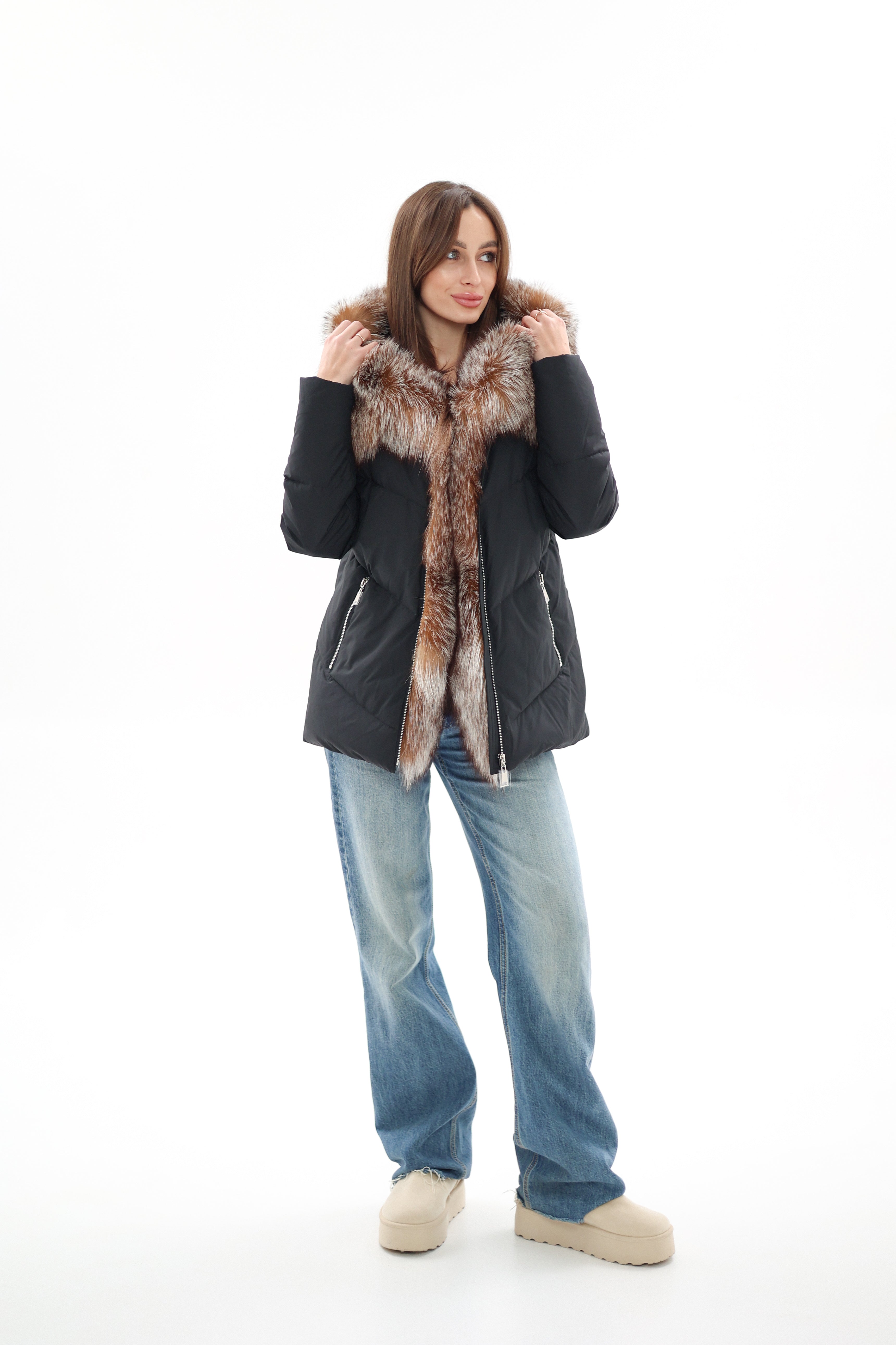 Genuine Silver Fox Fur Down Insulated Parka