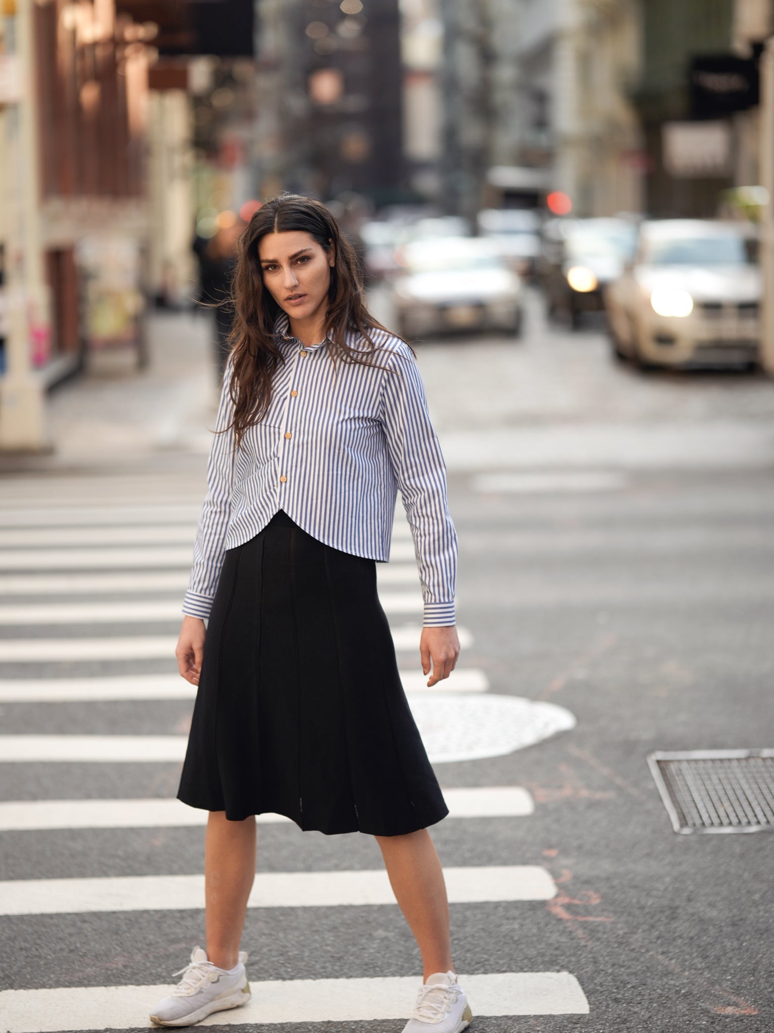 GATHERED STRIPE BLOUSE