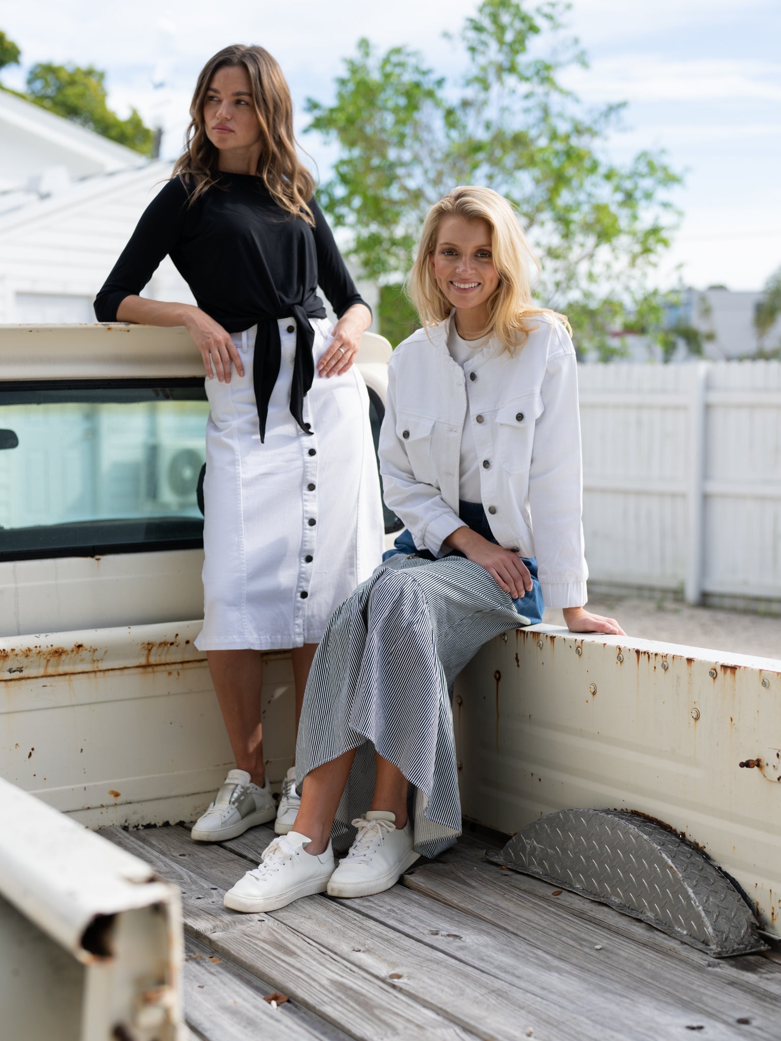 DENIM STRIPE COMBO SKIRT