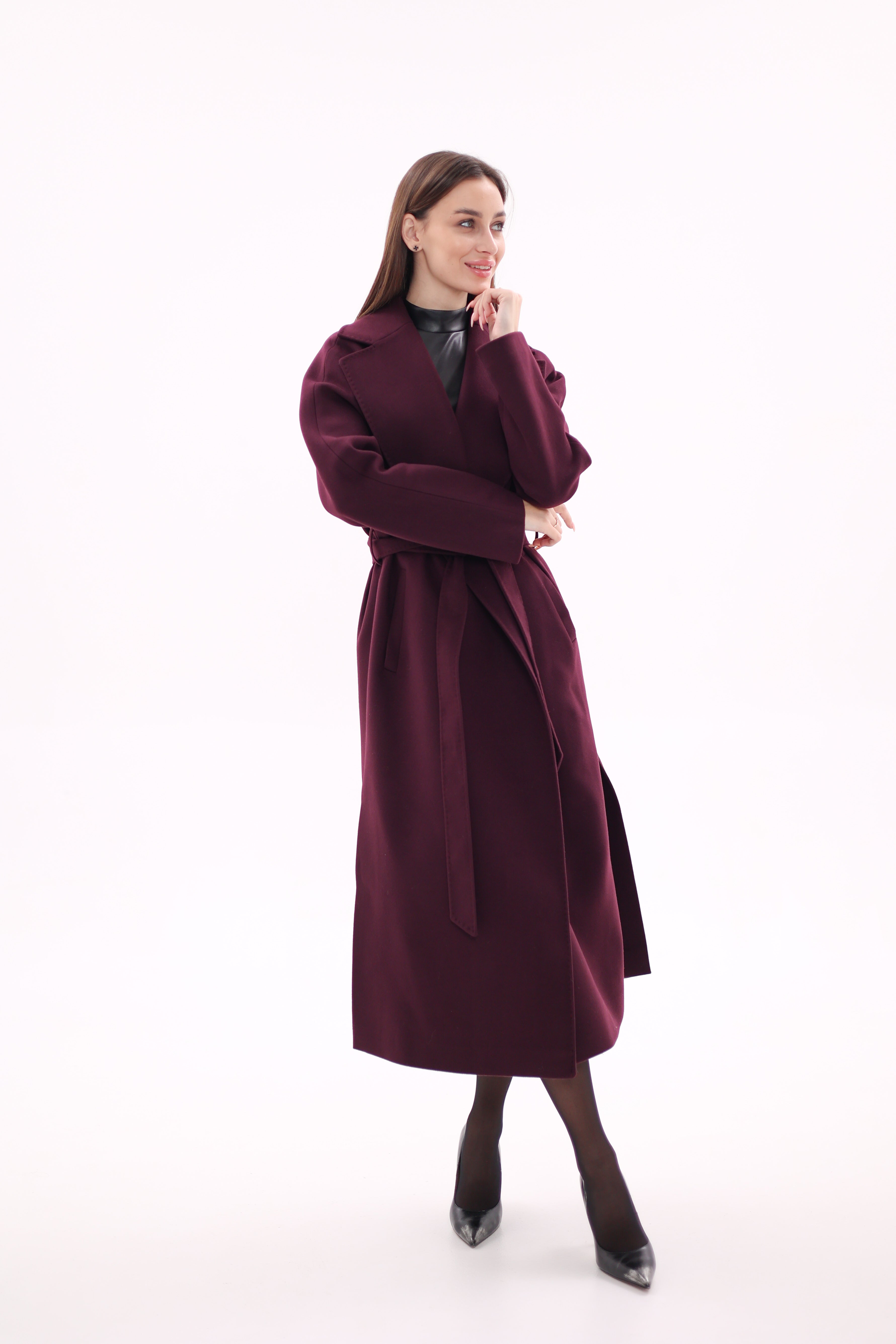 Cambridge Comfort Wraparound Wool Cashmere Coat in Royal Burgundy