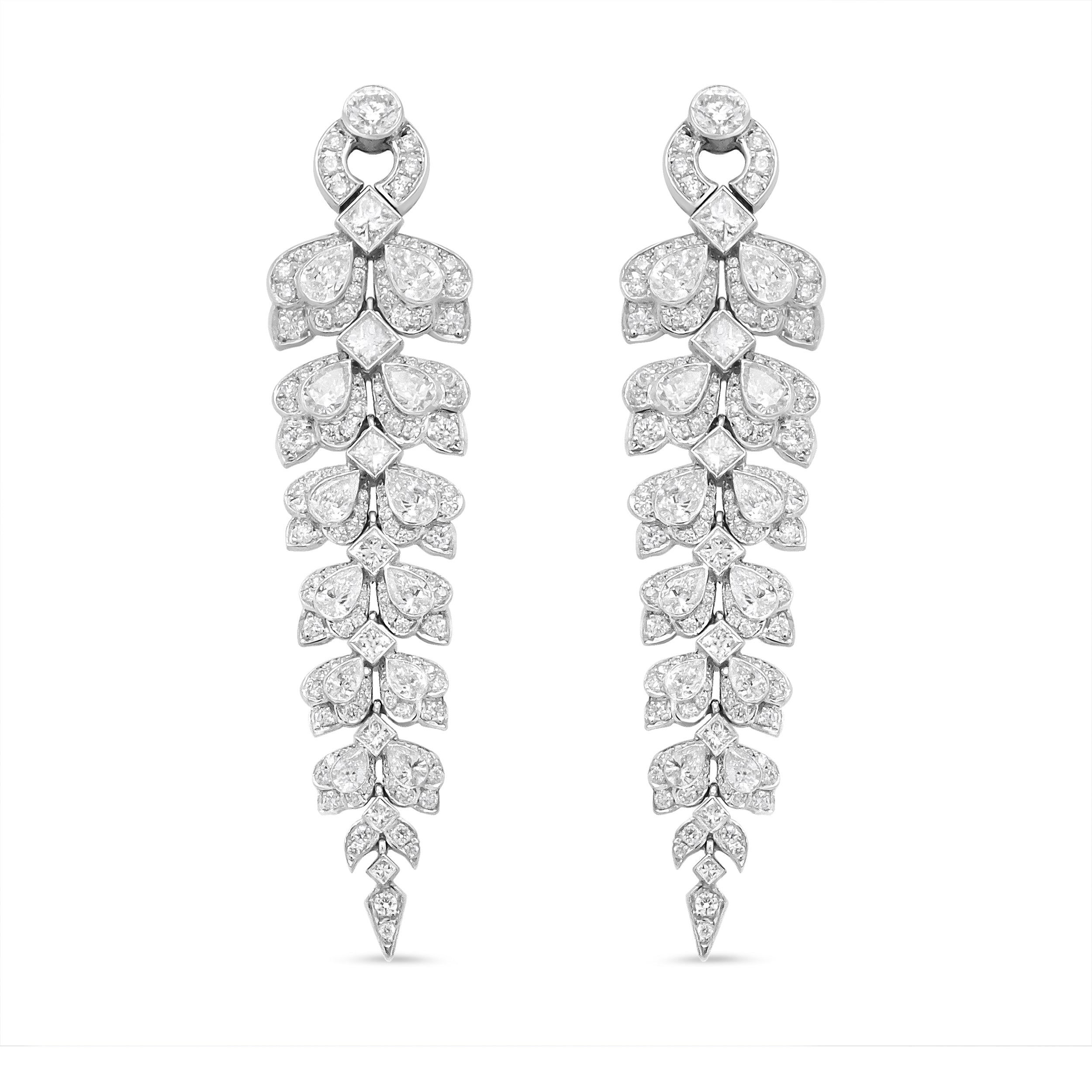 18K White Gold 10 1/4 Cttw Mixed Fancy Diamond Clusters Vintage Art Deco Cascade Dangle Drop Earrings (Vs1-Vs2 Clarity, G-H Color)