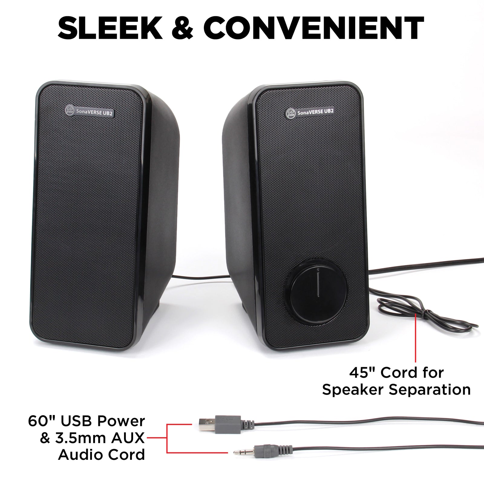 GOgroove SonaVERSE UB2 USB‑Powered 2‑Way Speakers (Blackout)