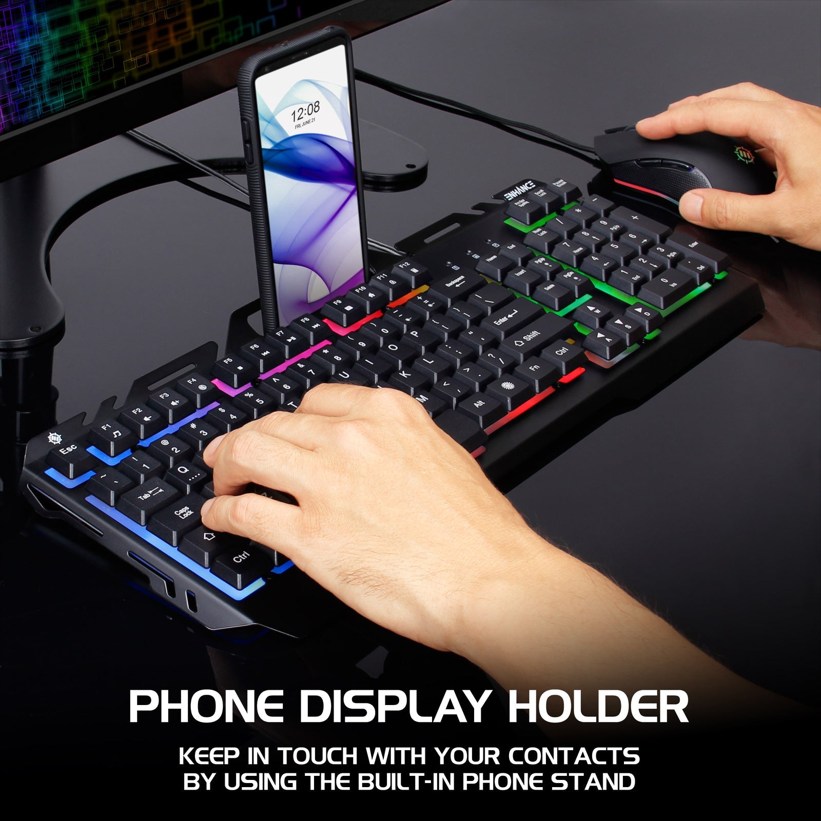 Enhance Infiltrate KL2 Membrane Gaming Keyboard – Multi-Color LED – Metal Build – Quiet Switches