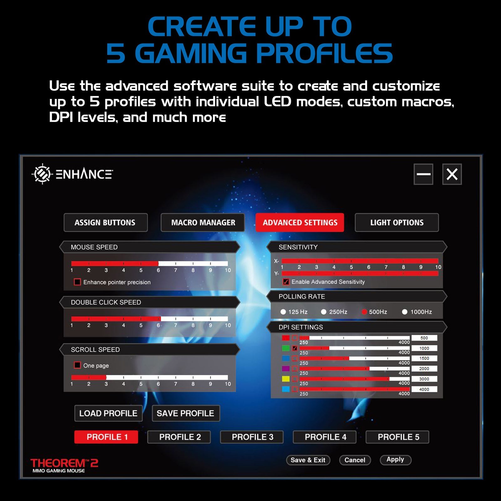 Enhance Theorem 2 MMO Gaming Mouse — 13‑Button, 4000 DPI, Black