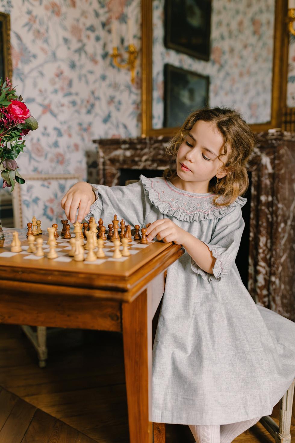 Sherazade Grey Long Sleeve Bishop Dress