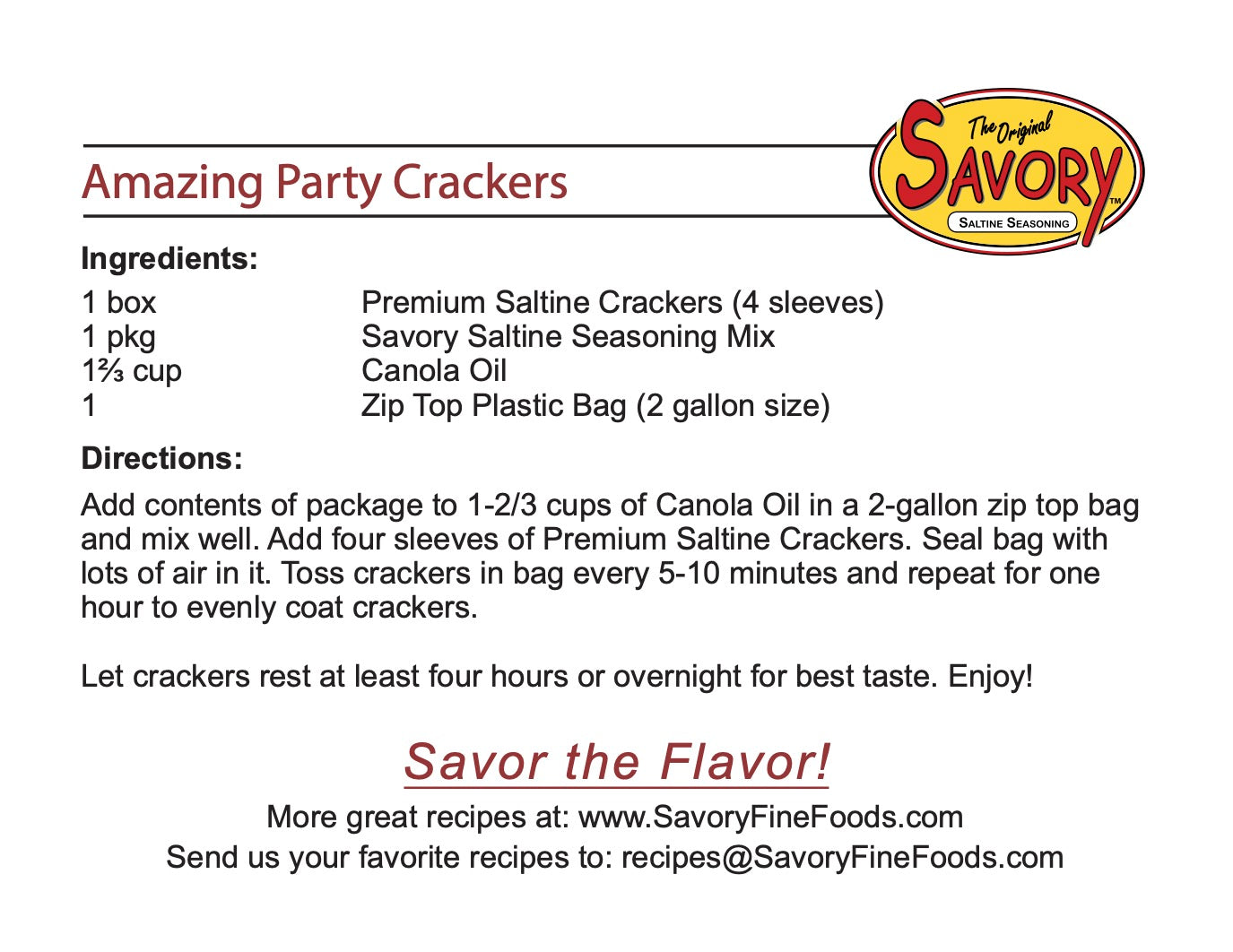 Savory Party Cracker Seasonings | 6 Flavors