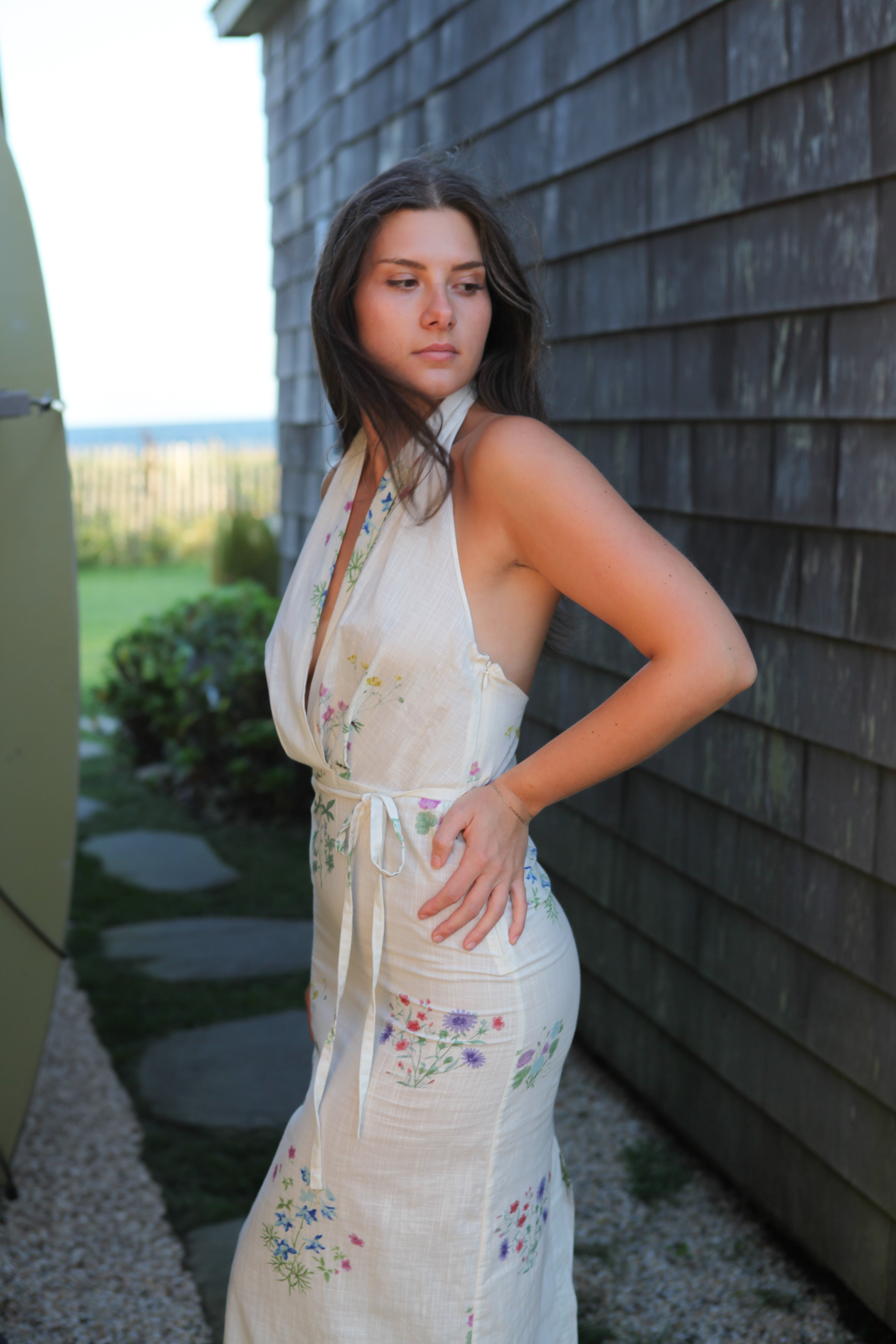 Annya Halter Dress in Cream Botanical