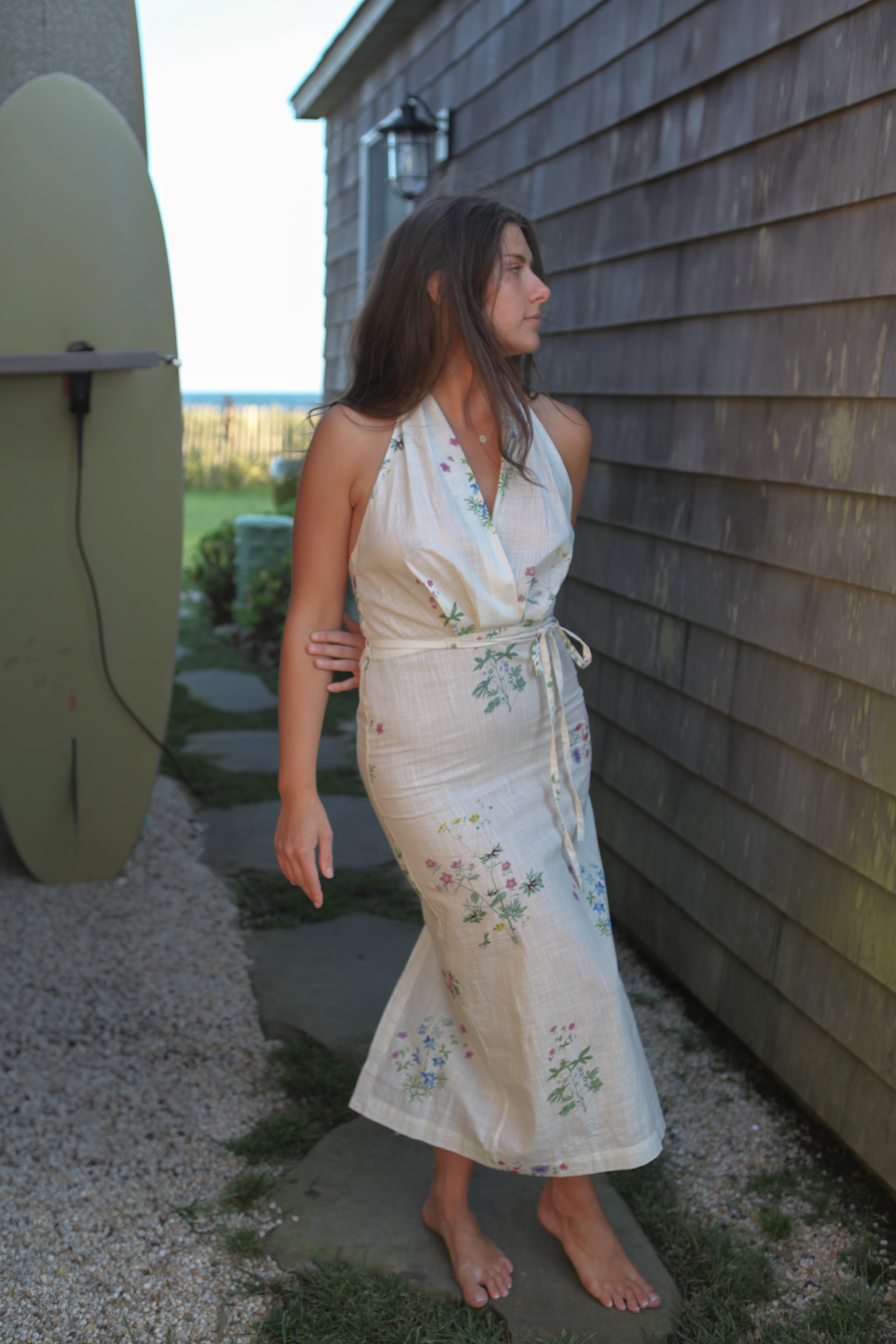 Annya Halter Dress in Cream Botanical