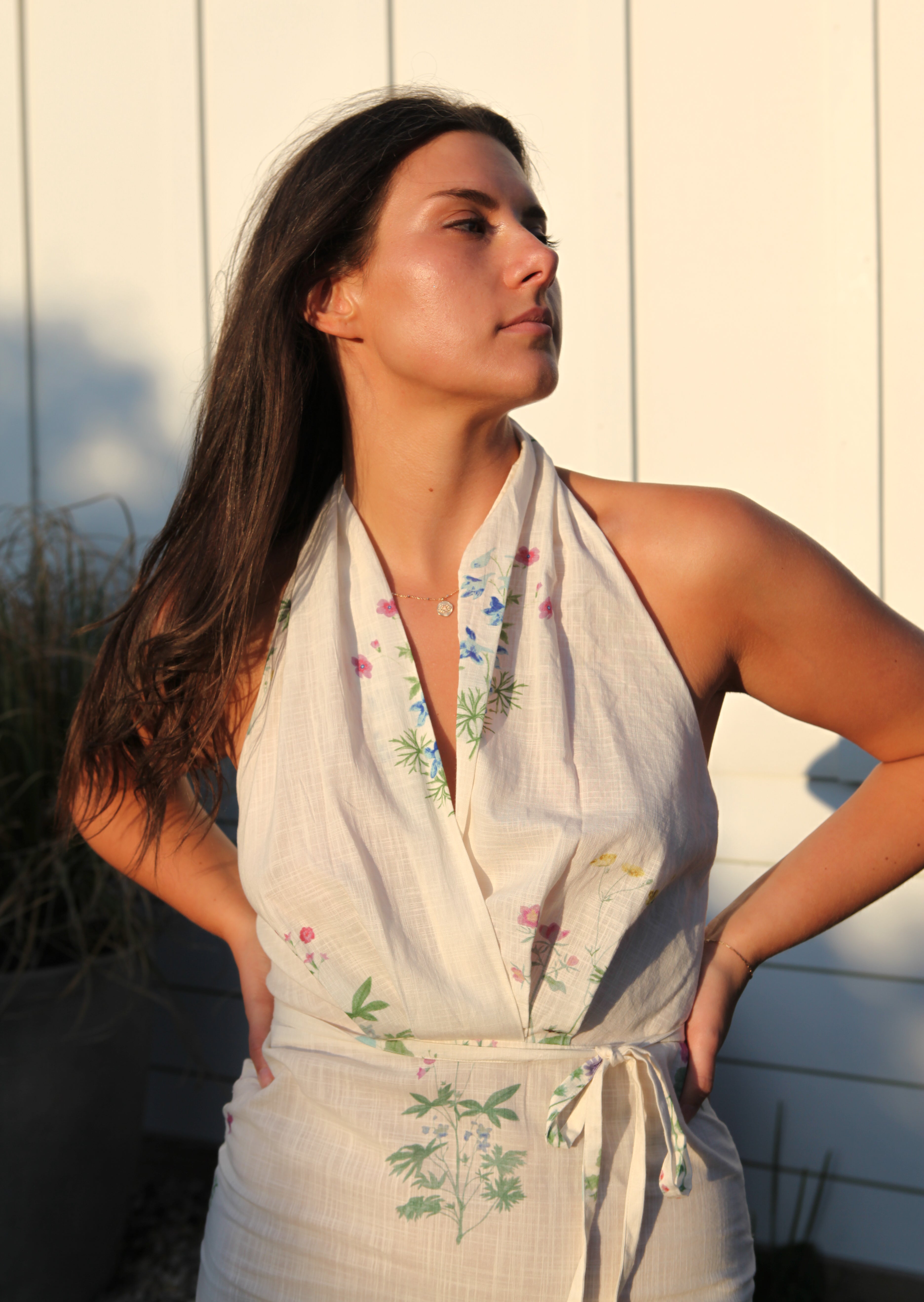Annya Halter Dress in Cream Botanical