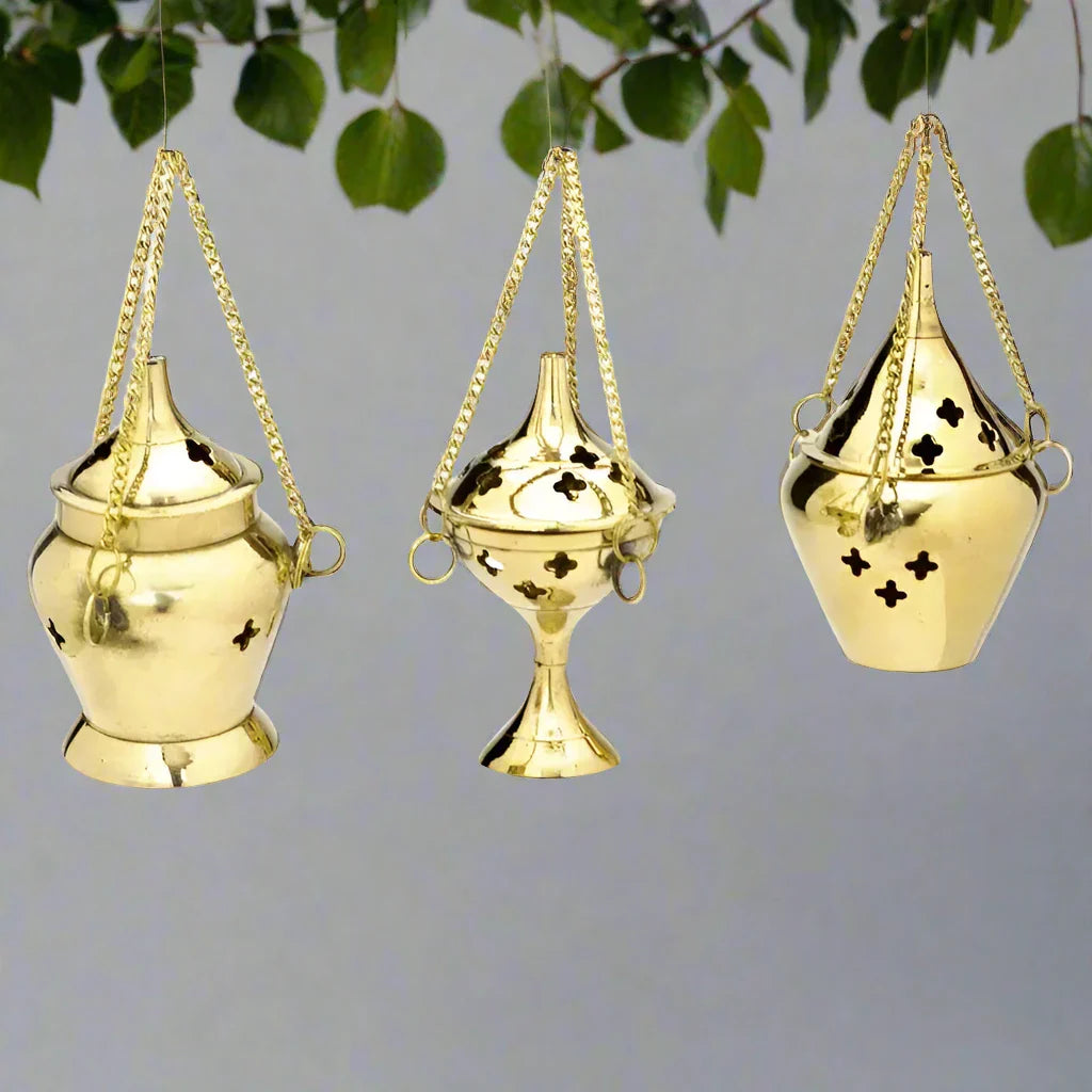 Assorted Brass Hanging Incense Burner  3.75" - 3 pcs by OMSutra
