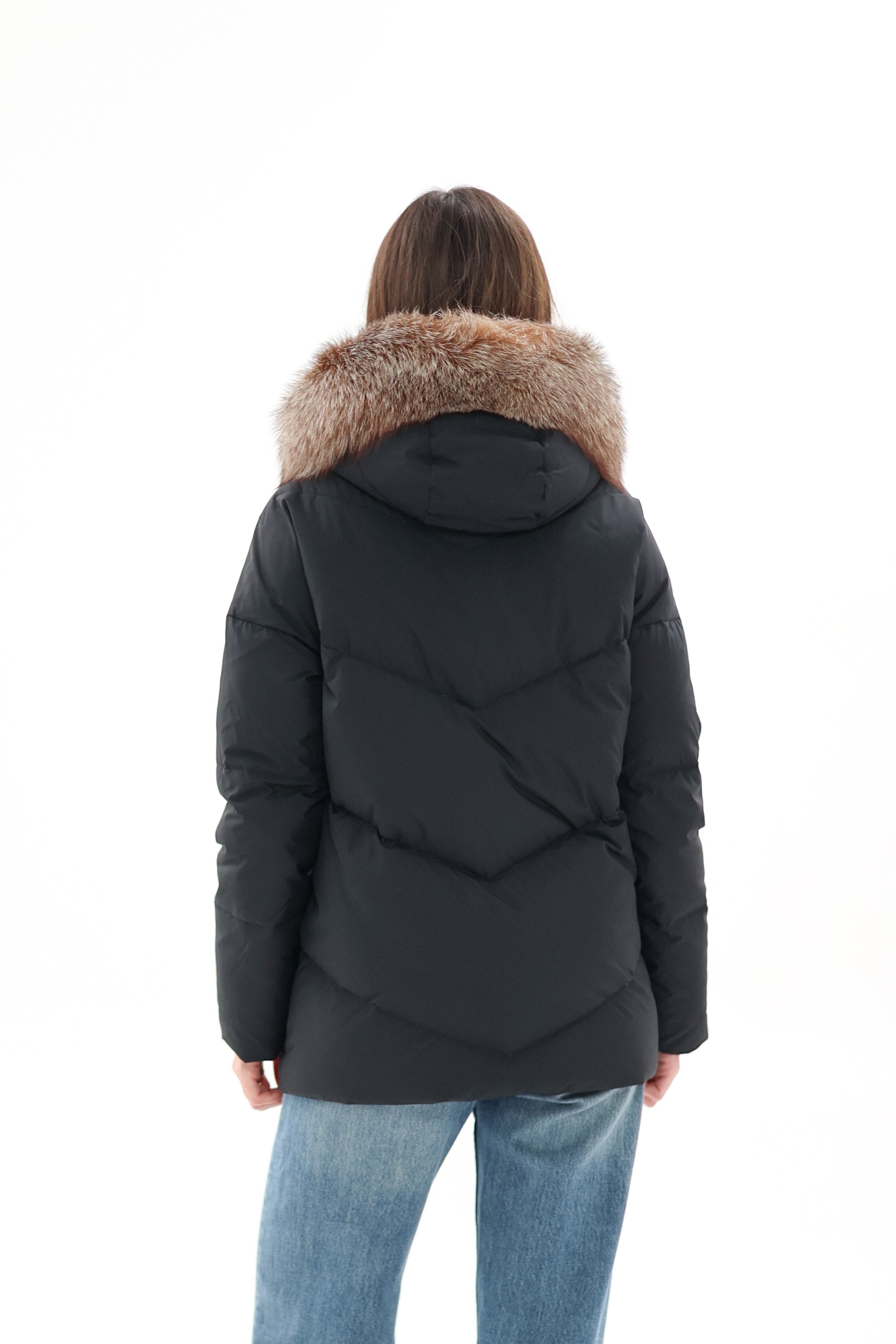 Genuine Silver Fox Fur Down Insulated Parka
