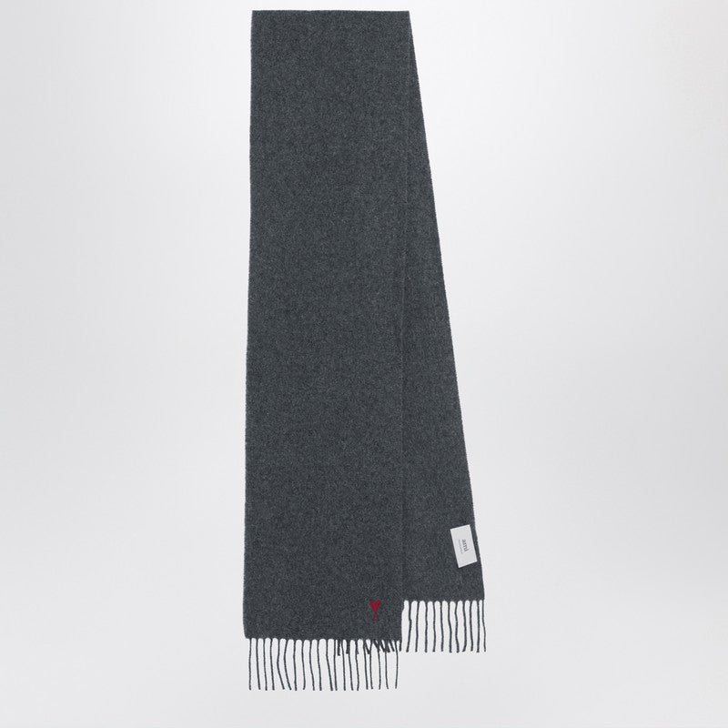 Ami Paris Dark Grey Ami De Coeur Wool Scarf Men