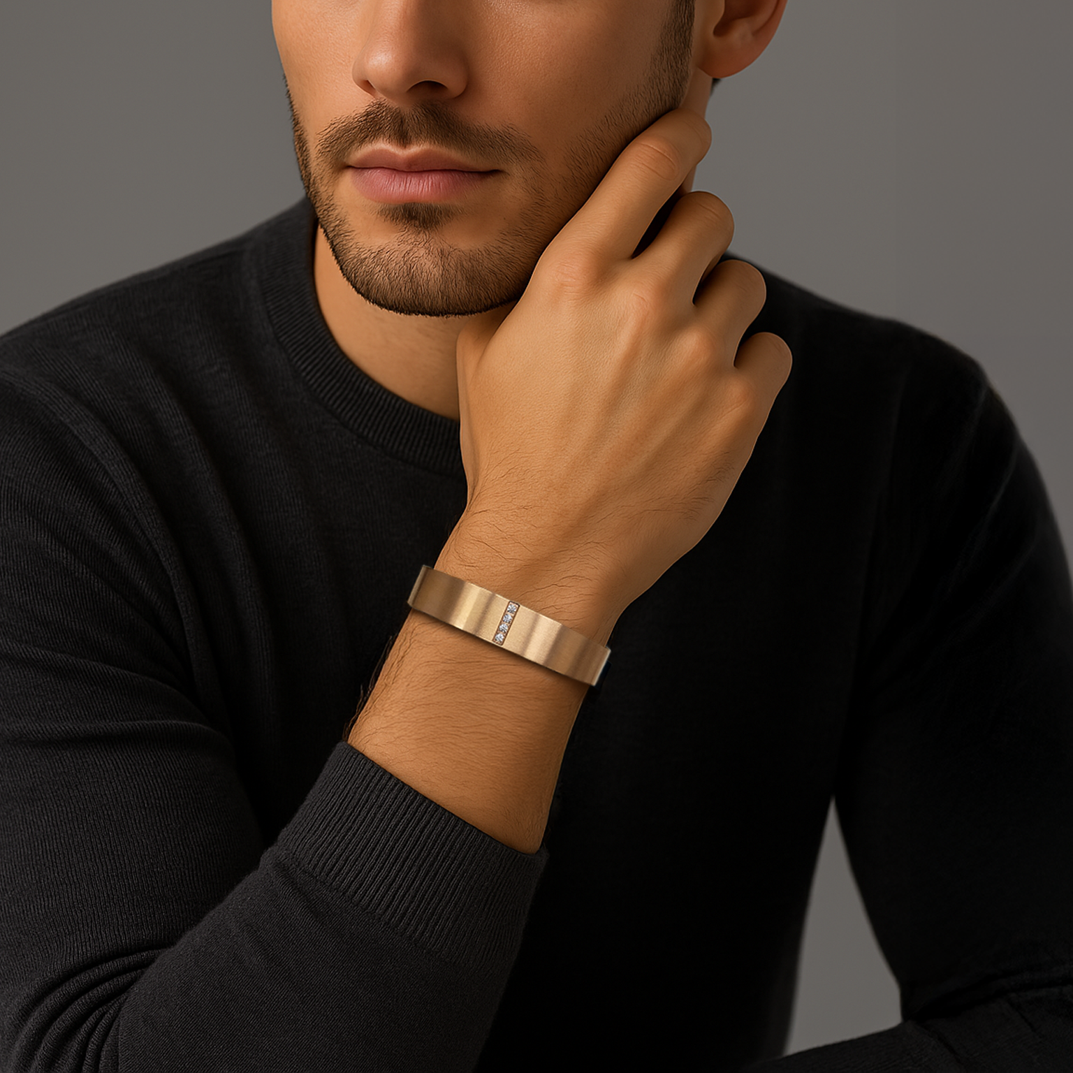 BG223RG B.Tiff 4-Stone Matte Rose Gold Wide Bangle Bracelet