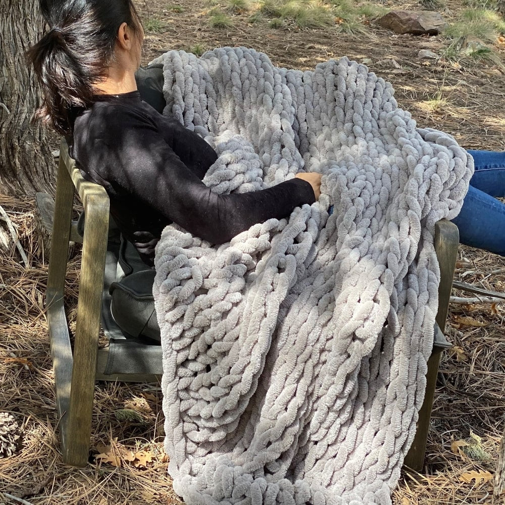 INFINITE CHUNKY KNIT BLANKET | MINKY | BIG - MIST-2