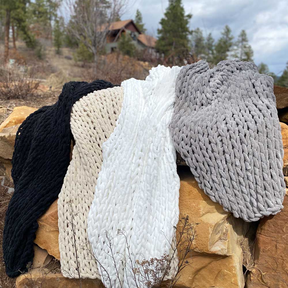 INFINITE CHUNKY KNIT BLANKET | MINKY | BIG - MIST-4