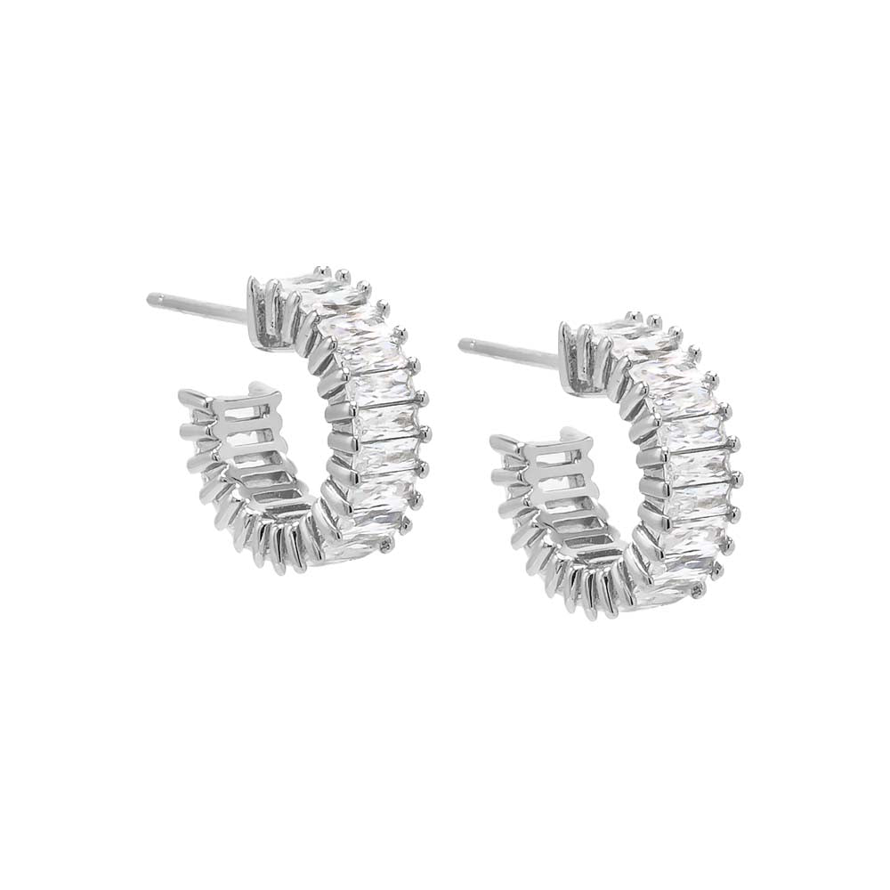 Silver CZ Baguette Hoop Earring - Adina's Jewels