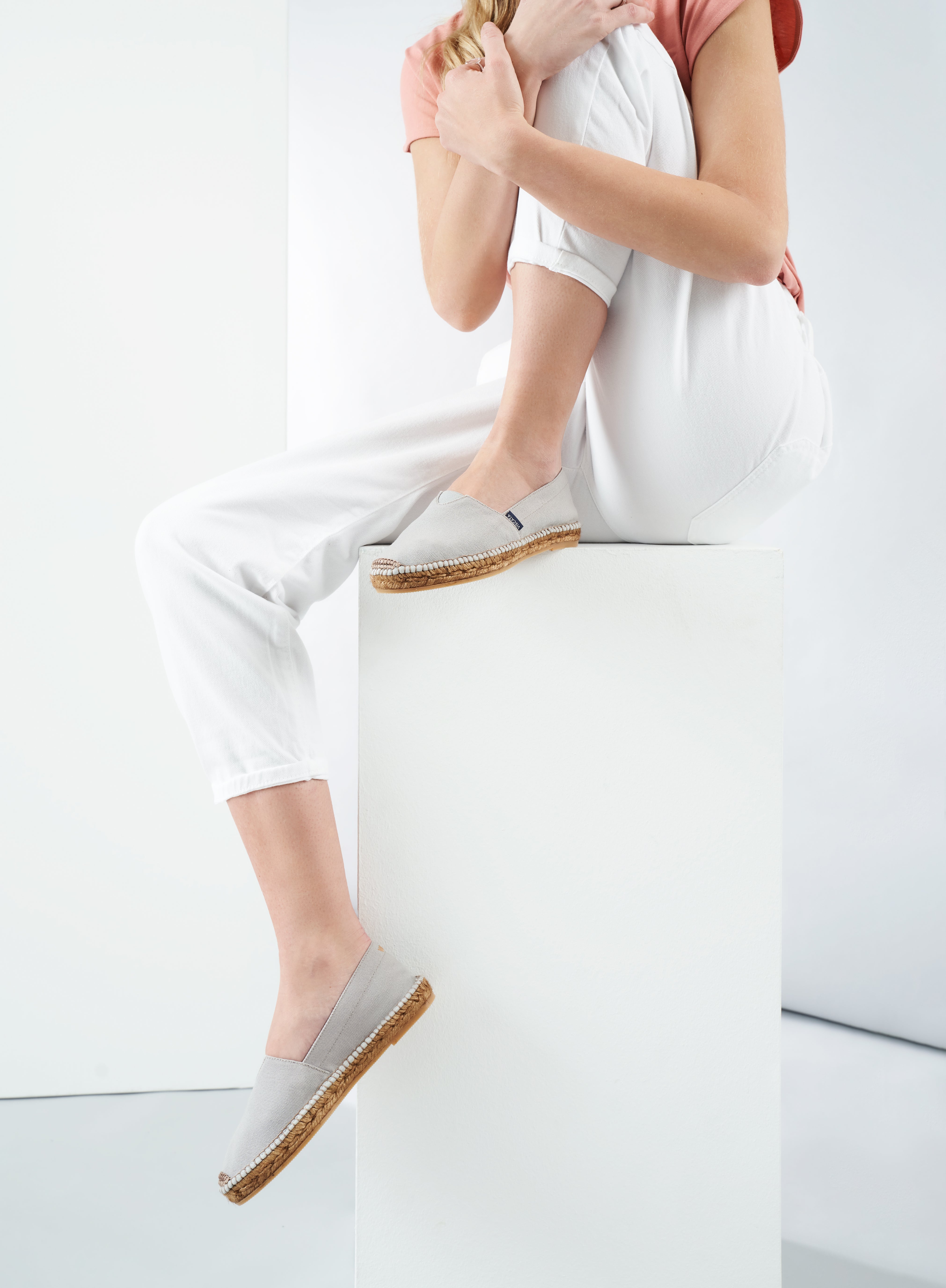 Barceloneta Ash Grey Canvas Slip On Women Espadrille Flats Legs