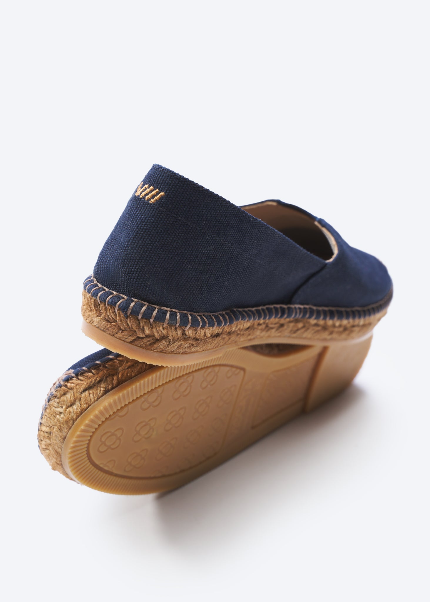 Barceloneta Navy Blue Canvas Slip On Women Espadrille Flats Back Detail