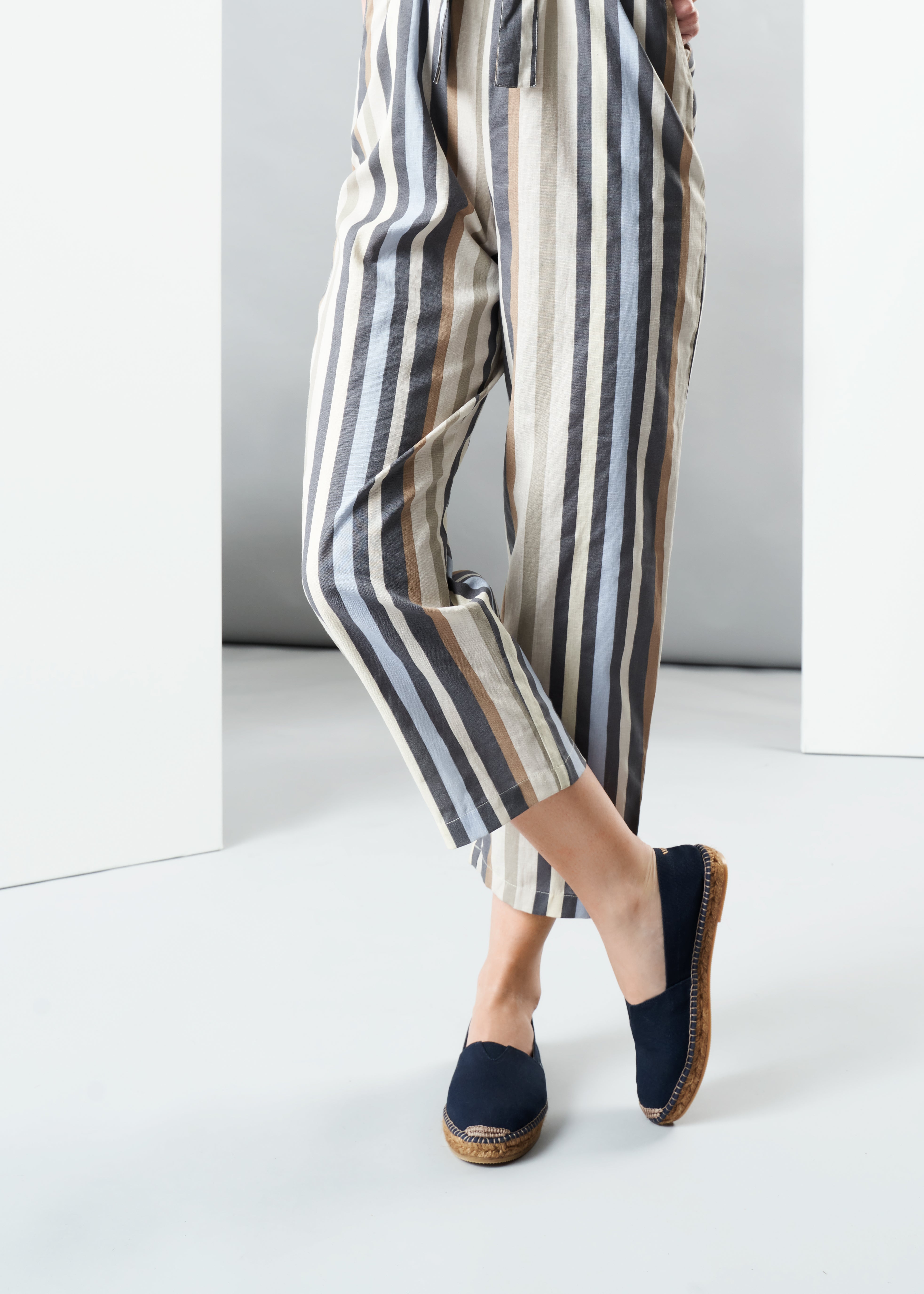 Barceloneta Navy Blue Canvas Slip On Women Espadrille Flats Legs
