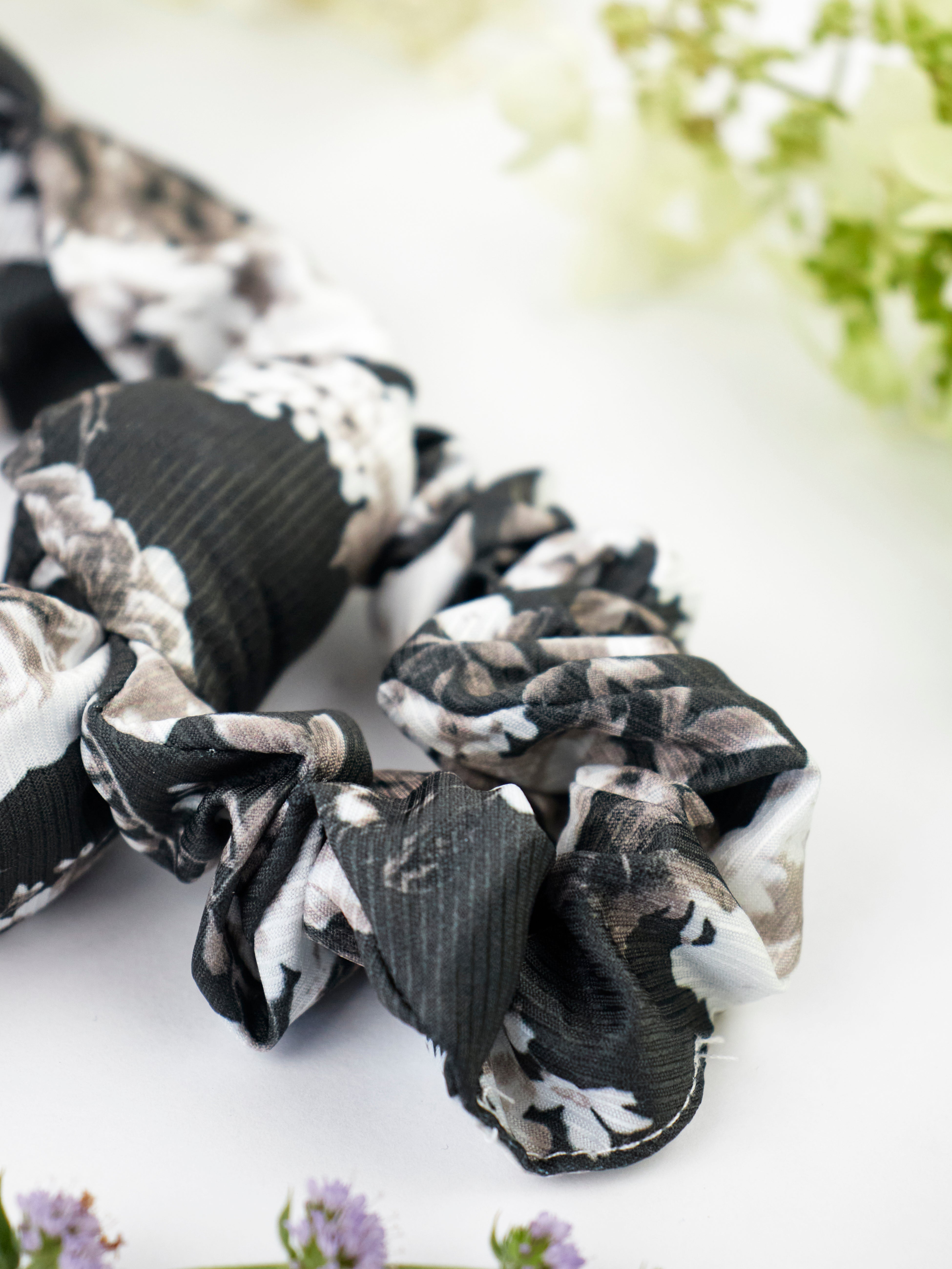 Black Floral Scarf Scrunchie