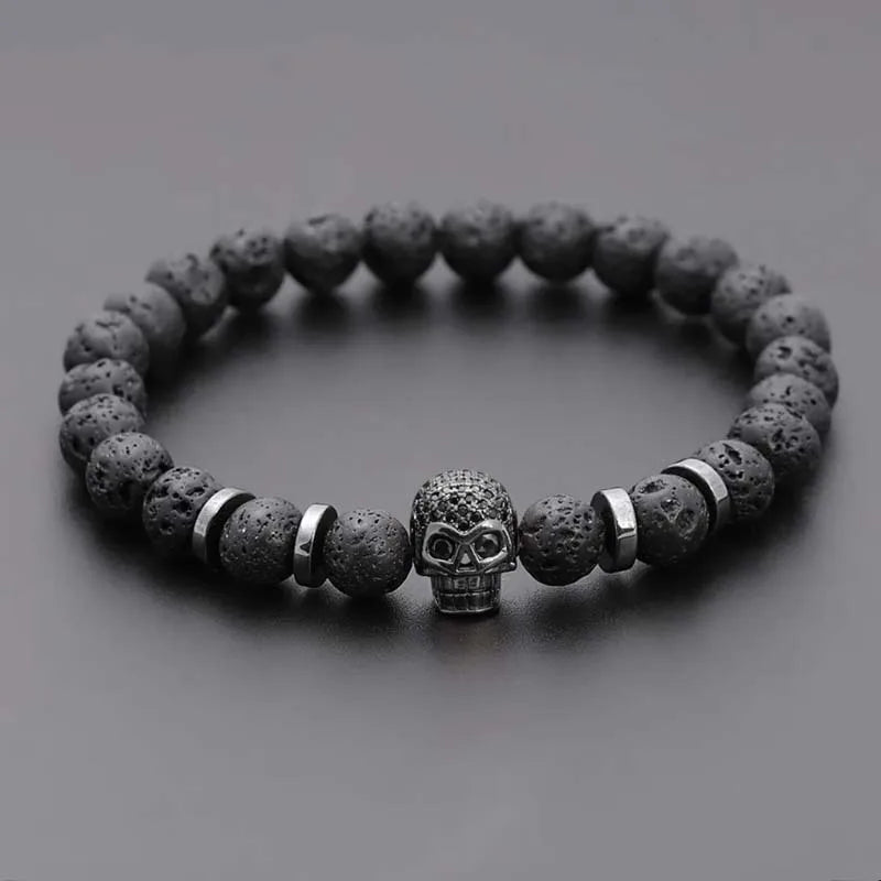 Lava Rock Skull Bracelet