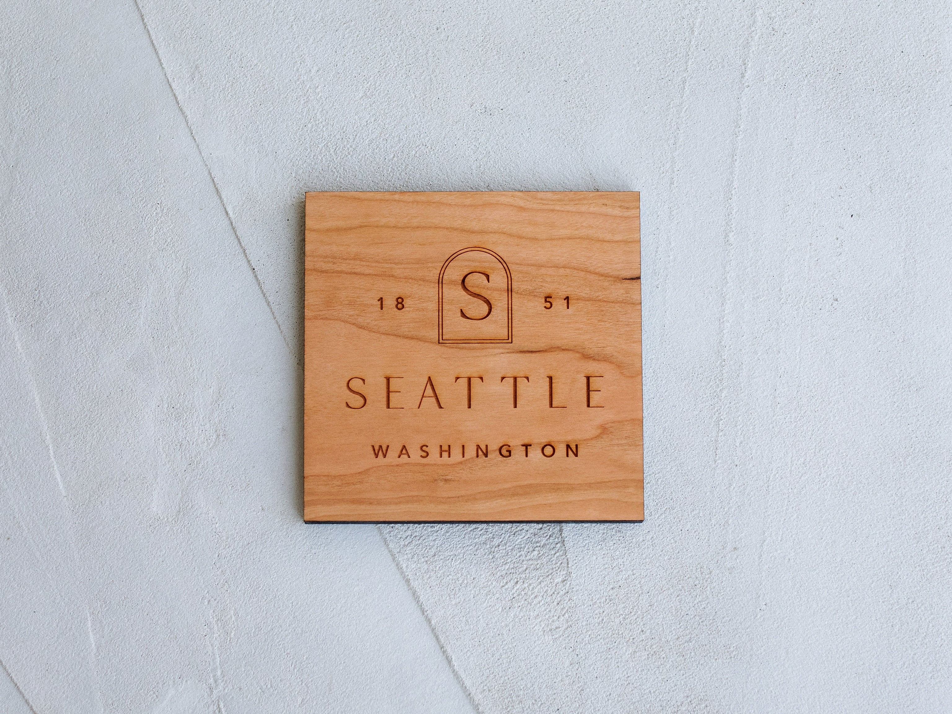Boho Custom City & State Badge Wooden Coasters • Handmade Set of 4