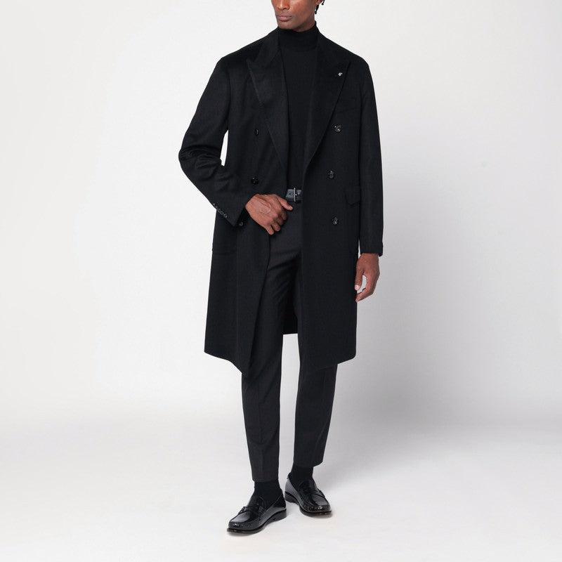 Tagliatore Double-Breasted Black Wool Coat Men