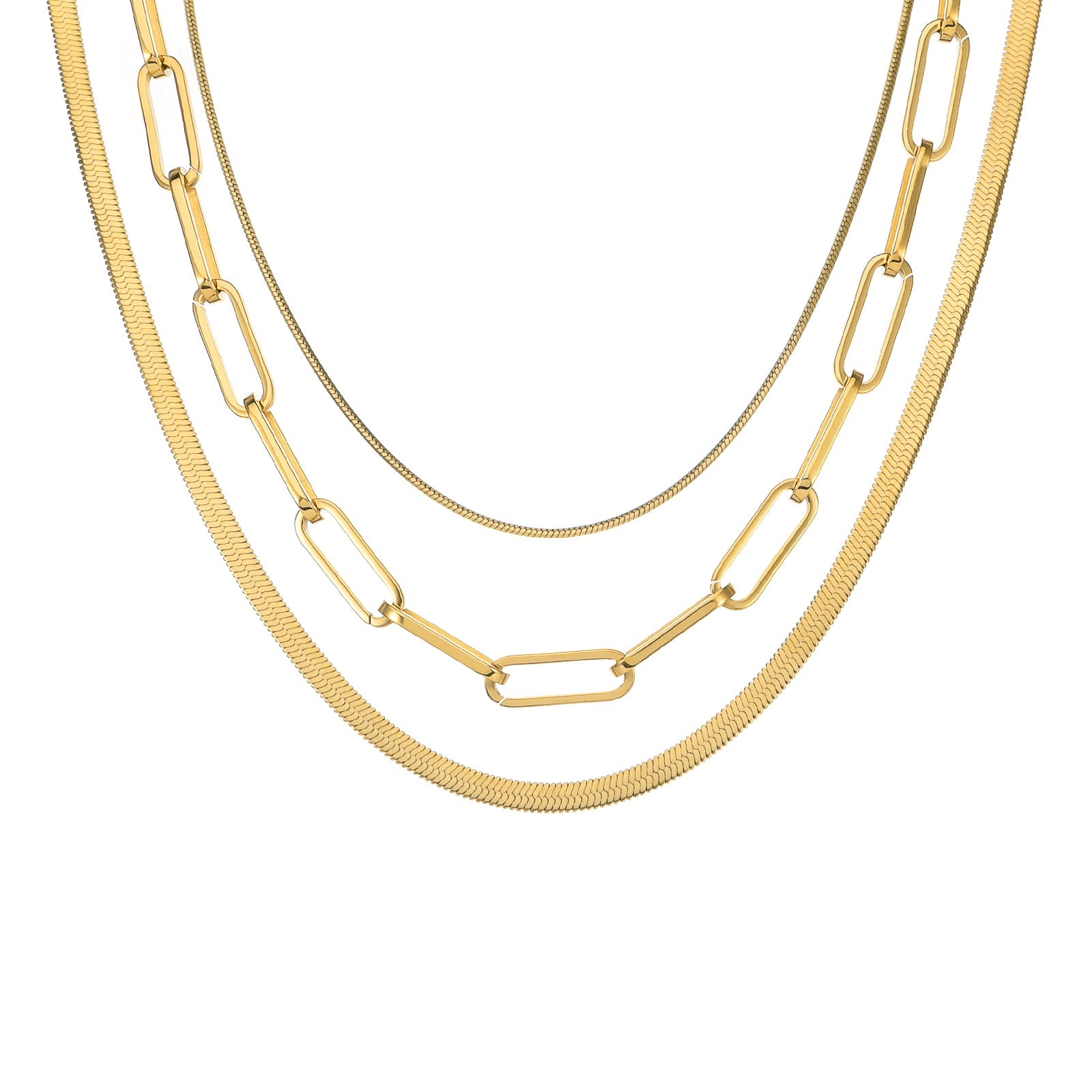 C001G B.Tiff Gold Octagonal Herringbone Chain Necklace
