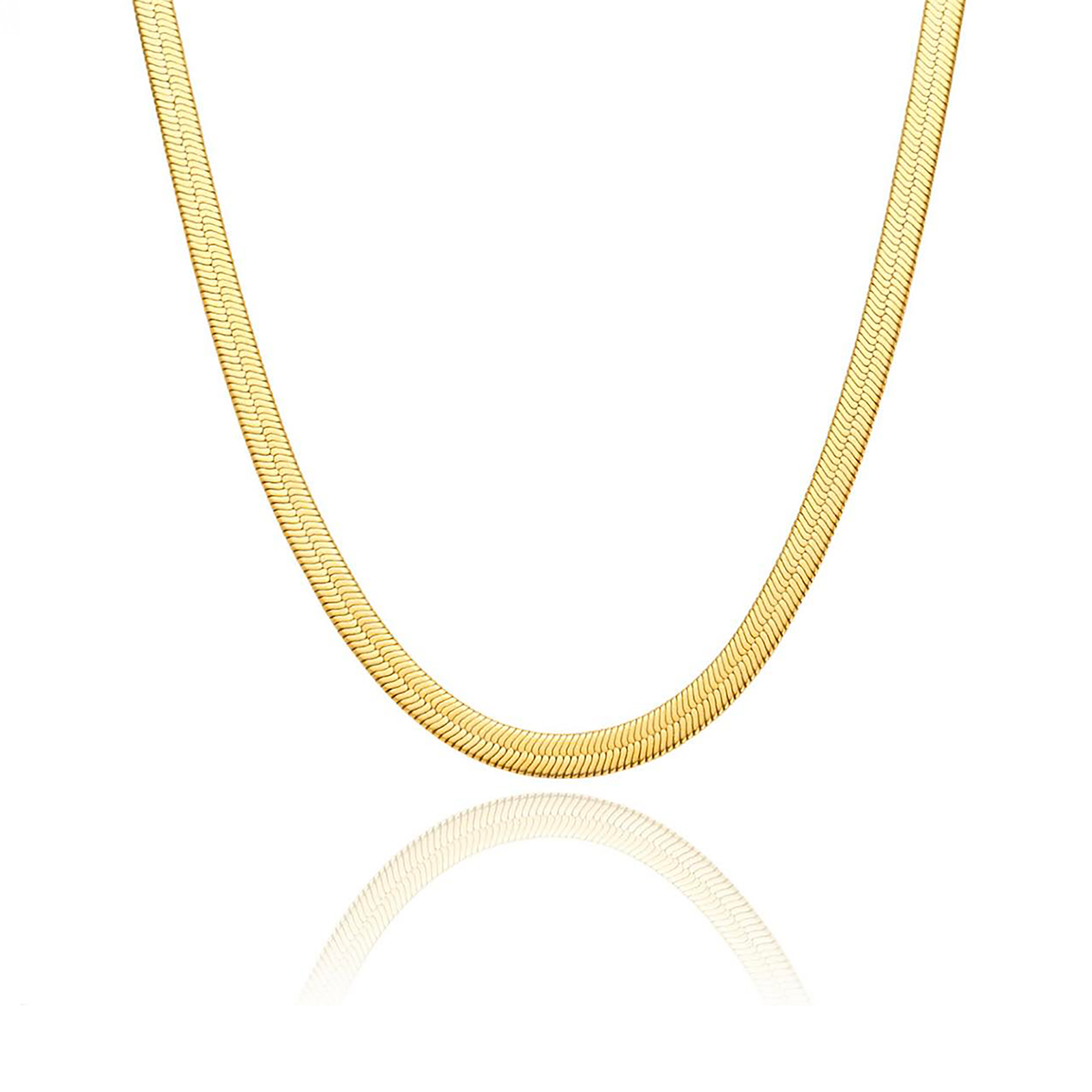 C004G B.Tiff 4mm Herringbone 18K Gold Plated Chain Necklace