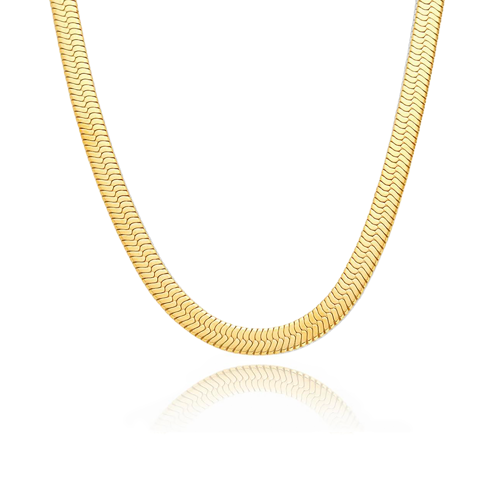 C006G B.Tiff 6mm Herringbone 18K Gold Plated Chain Necklace