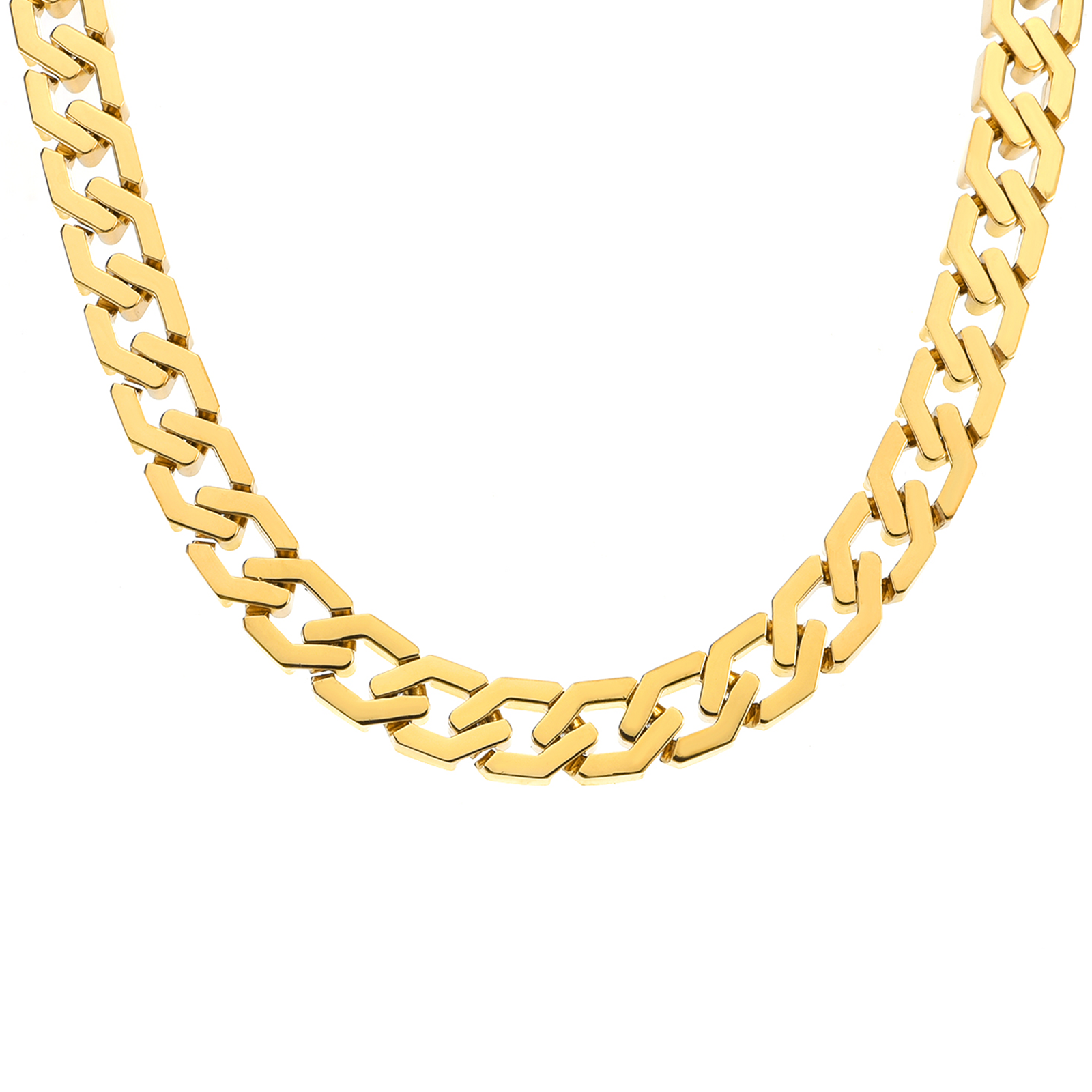 C100G B.Tiff Gold High Polish Flat Angular Cuban Link Necklace