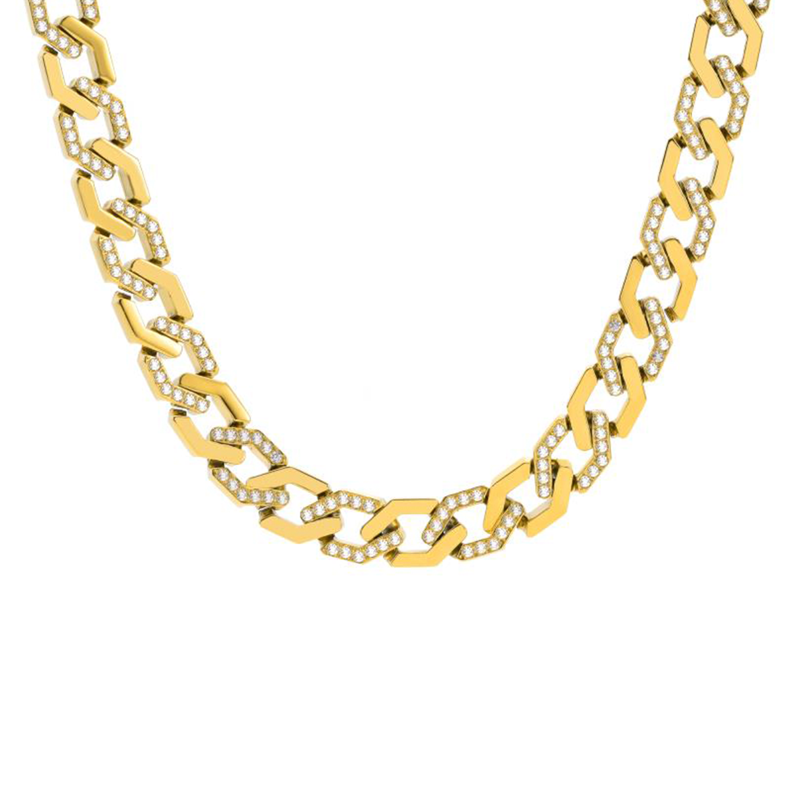 C101G B.Tiff Gold Pavé High Polish Flat Angular Cuban Link Necklace