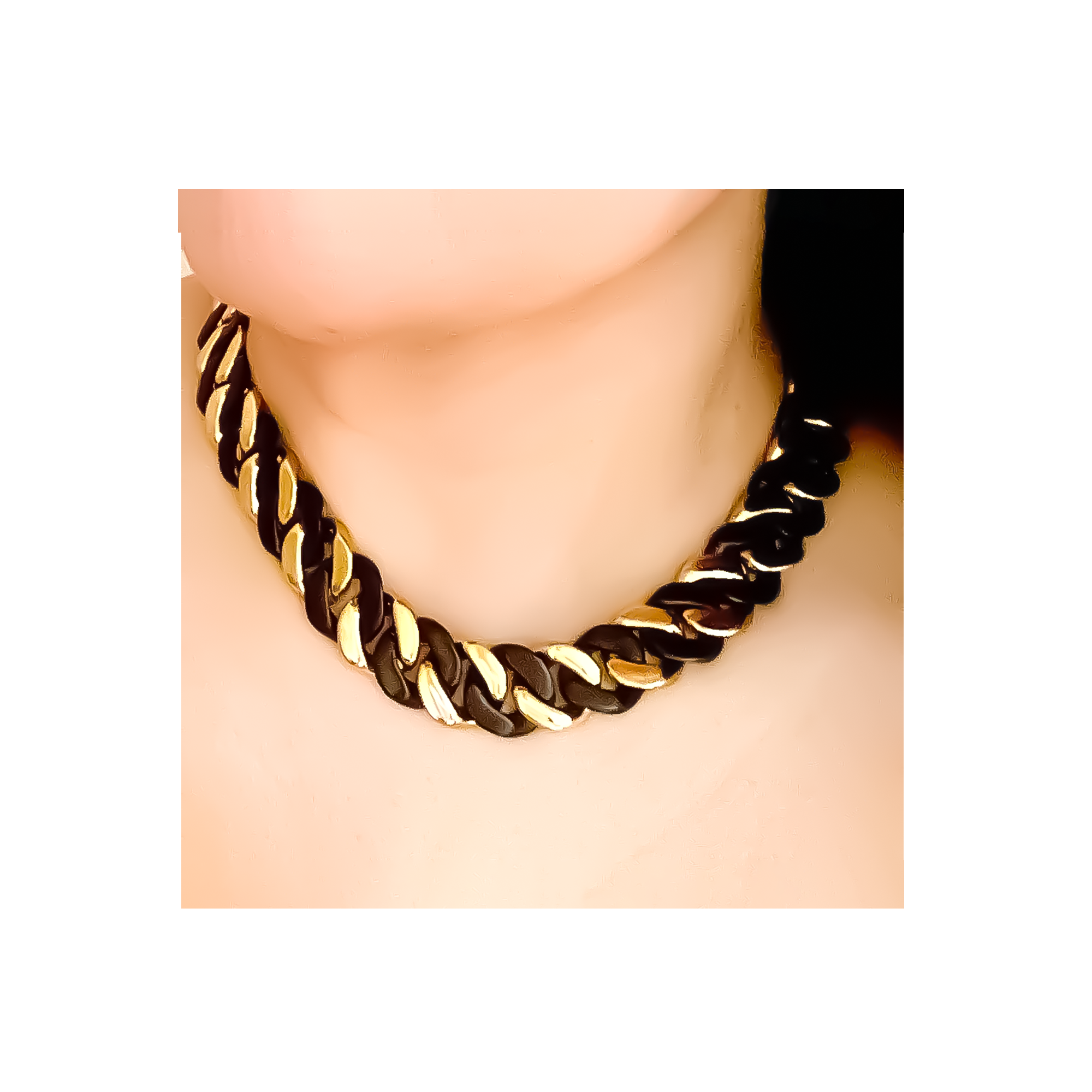 C160BG B.Tiff 16mm 2 Tone Black & Gold Flat Cuban Link Necklace