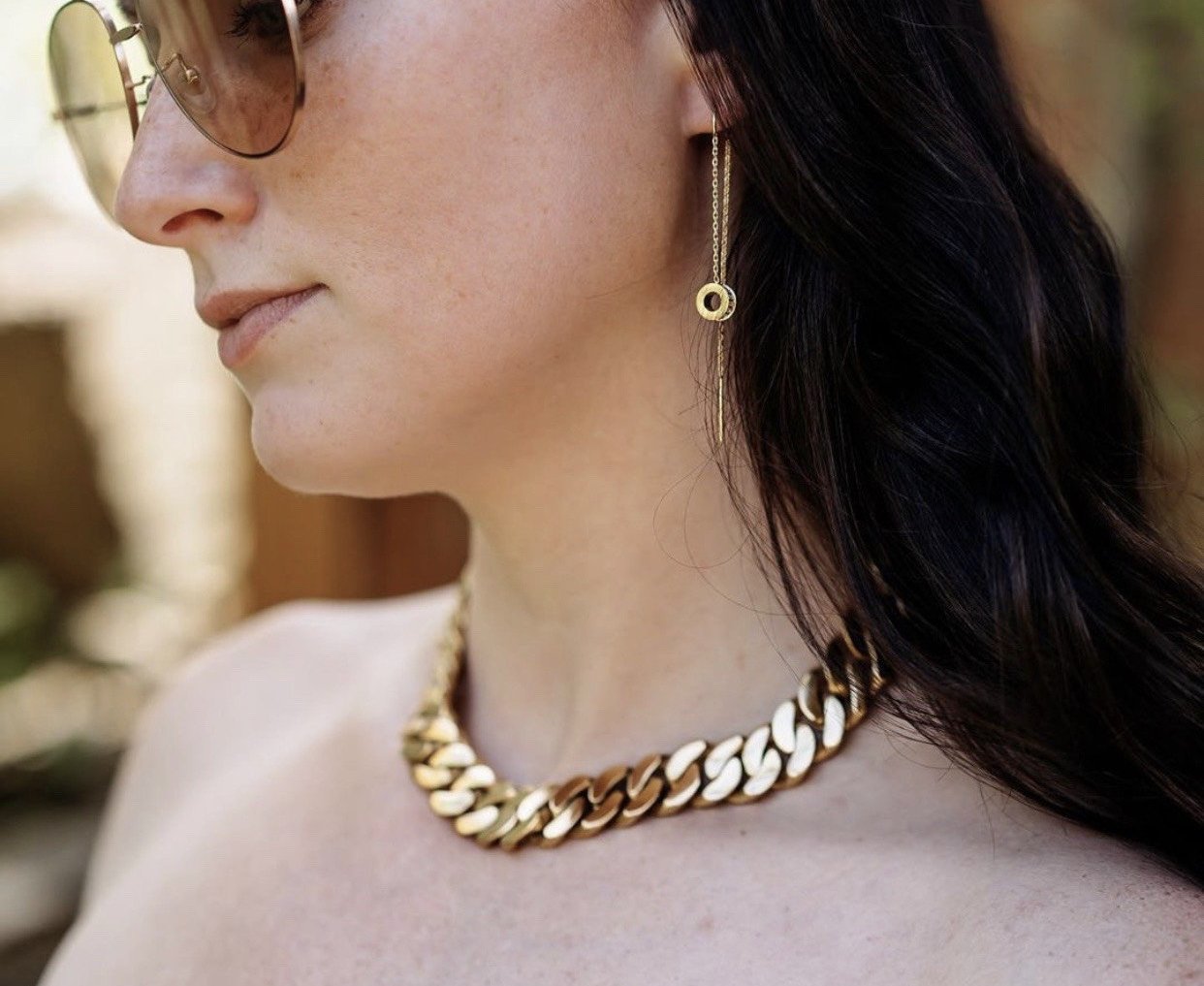 ER228G B.Tiff Gold Thread Dangling Pavé Circle Earrings