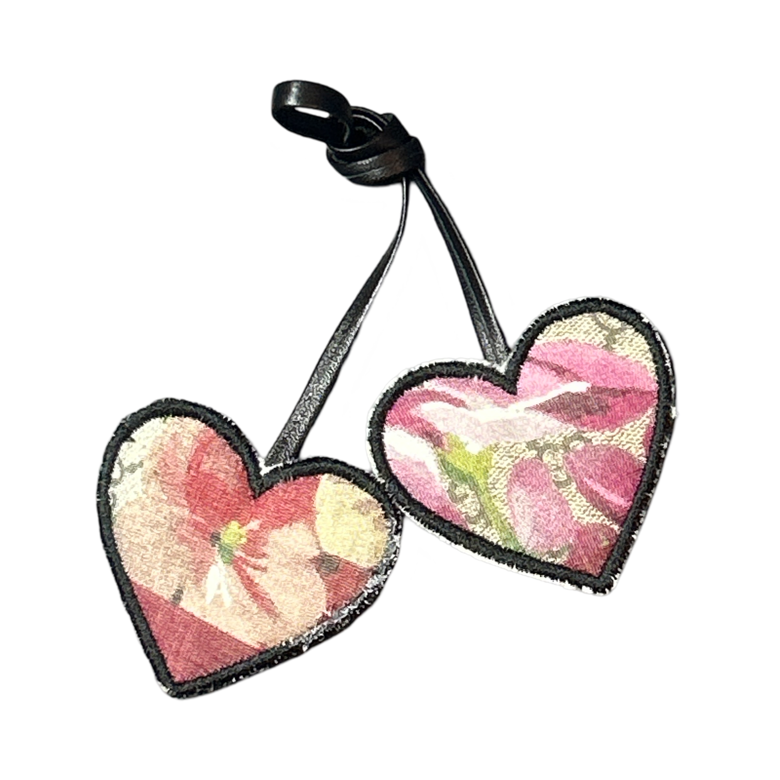 GG Logo Blooms Pink Scarf Double Heart Bag Charm